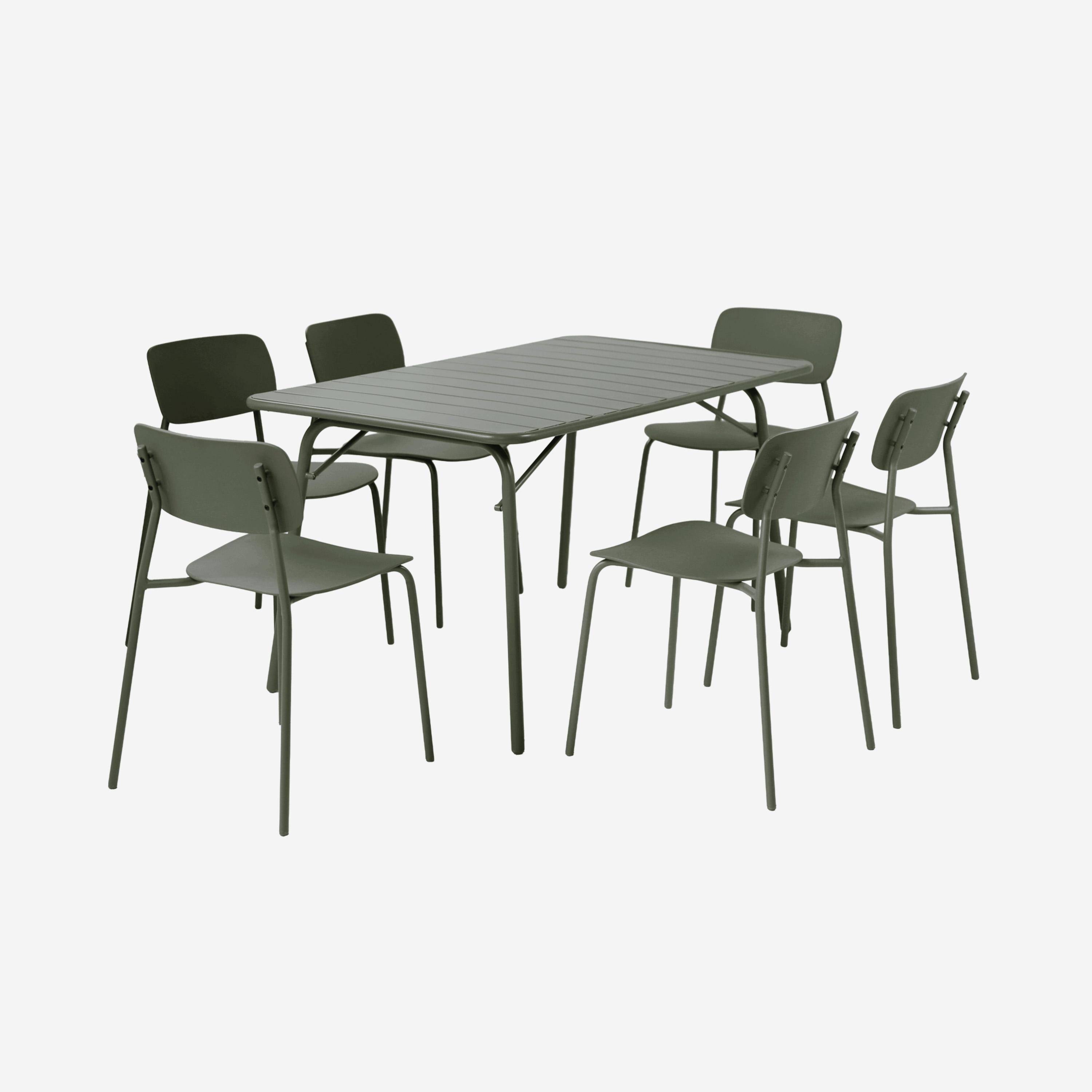 Składany stół ogrodowy z metalu + 6 krzeseł, khaki, Amelia + Liva 141,2 x 80 x 72,5 cm,sweeek,Photo2