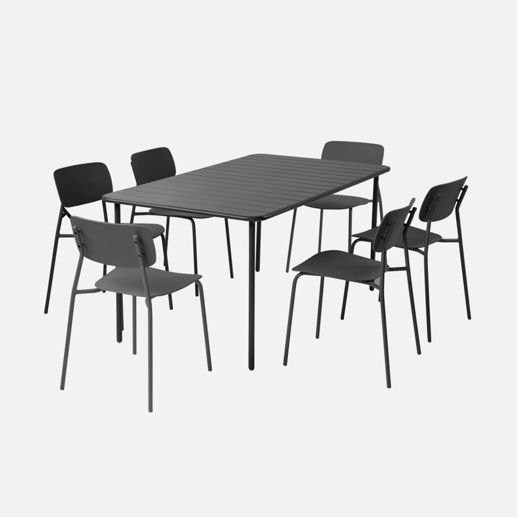 Mesa de jardim em metal + 6 assentos, Antracite