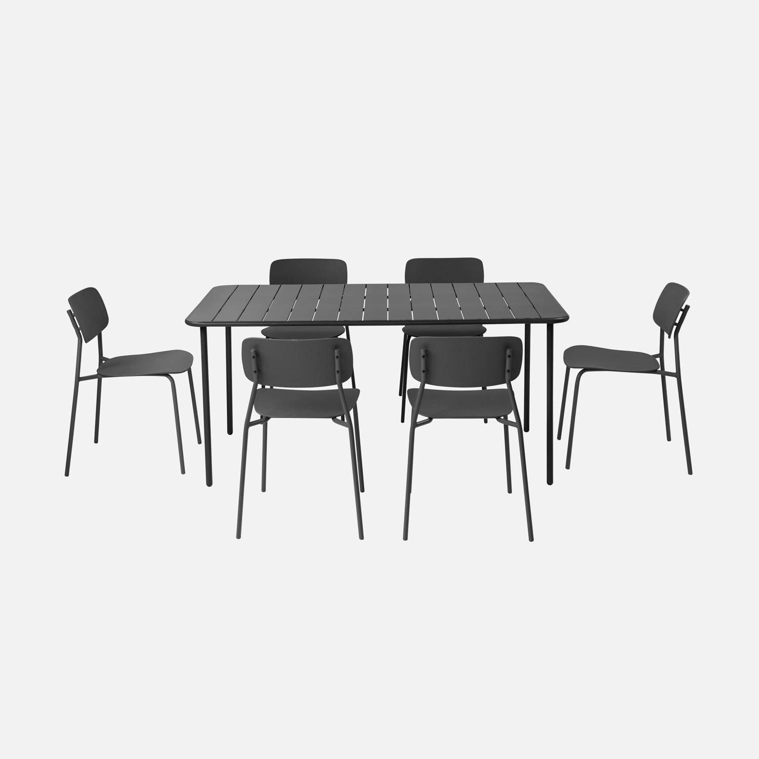 Mesa de jardim em metal + 6 assentos, Amelia + Liva, Antracite, 160x90x72.5 cm Photo2