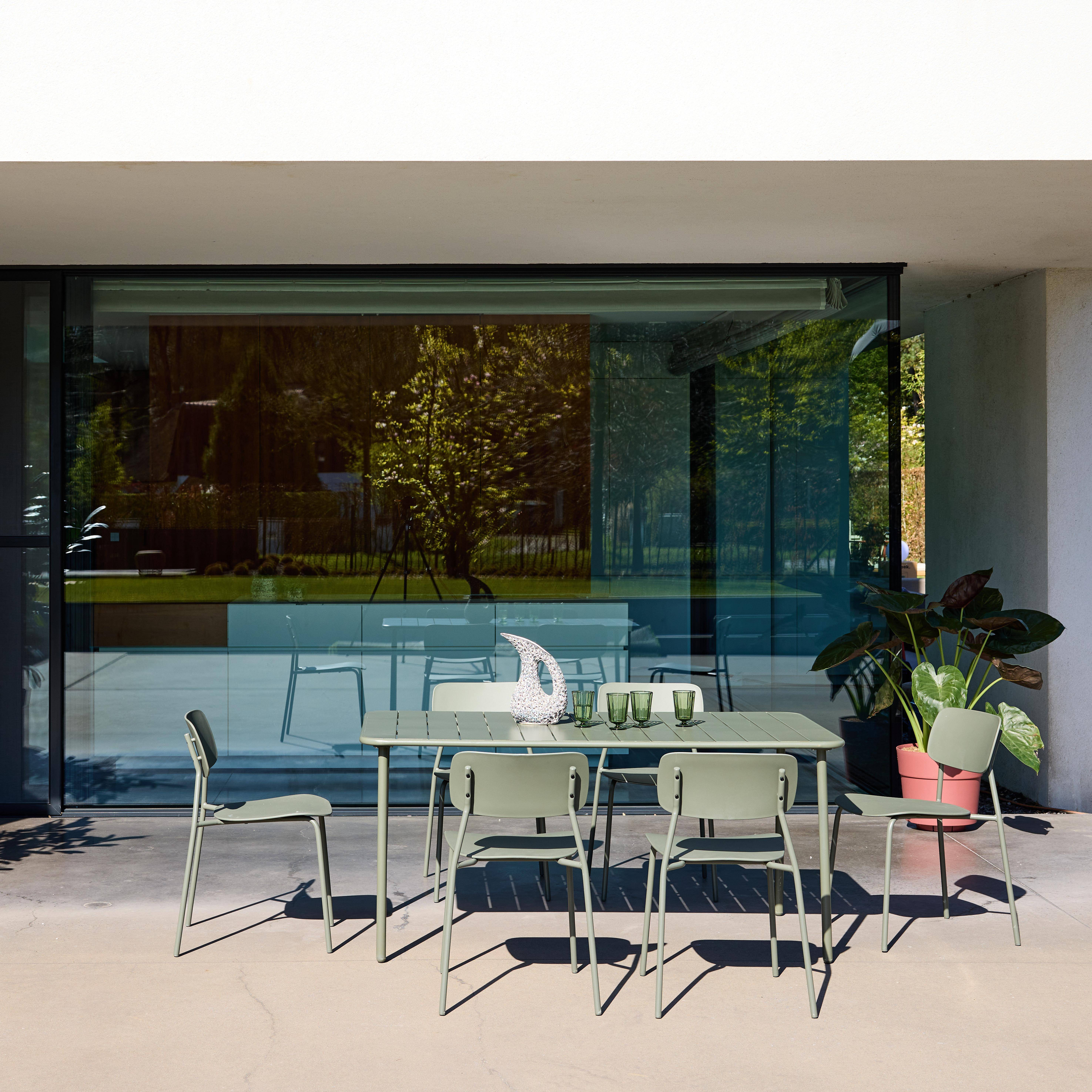 Table de jardin métal + 6 assises kaki, Amélia + Liva 160 x 90 x 72,5cm,sweeek,Photo1