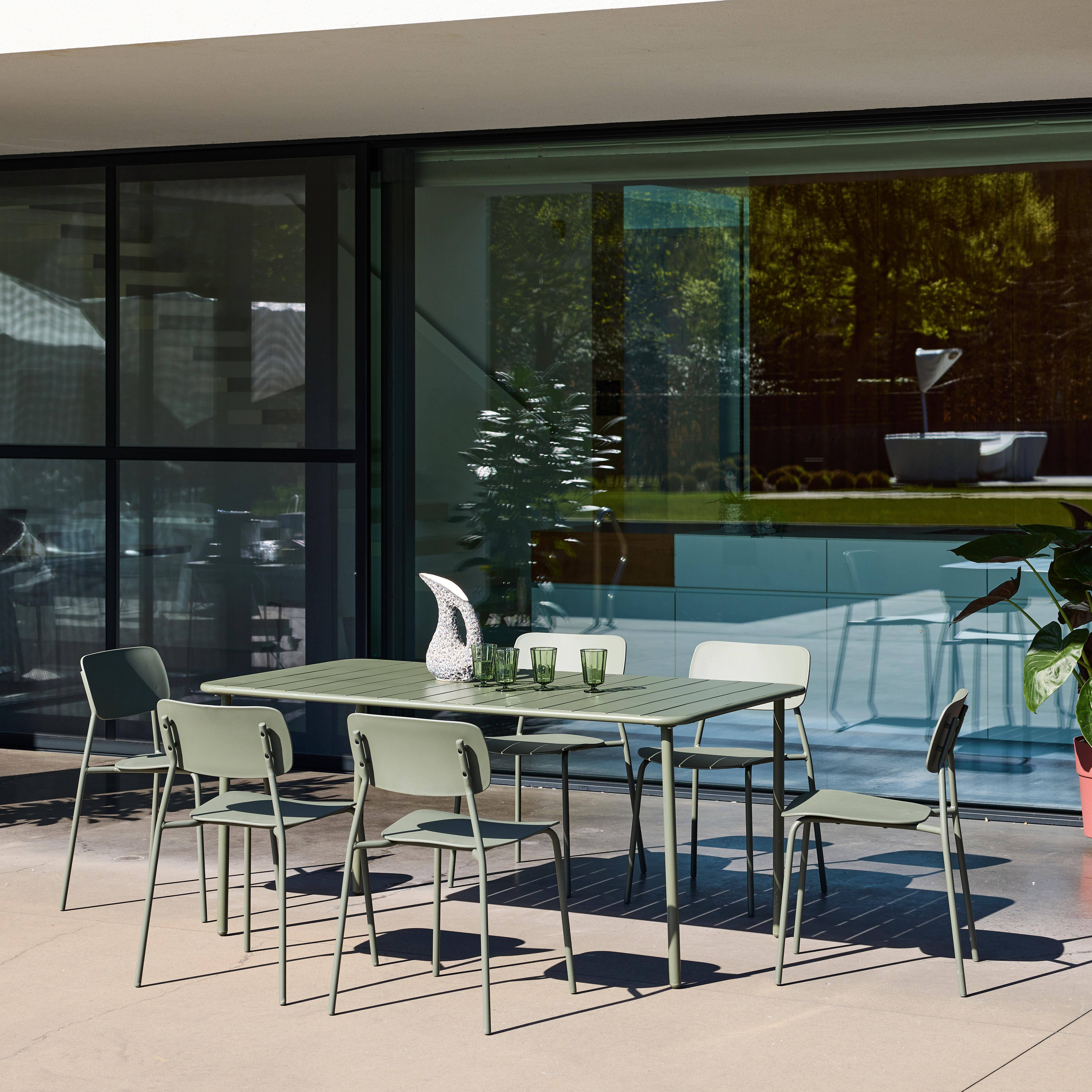 Table de jardin métal + 6 assises kaki, Amélia + Liva 160 x 90 x 72,5cm,sweeek,Photo2