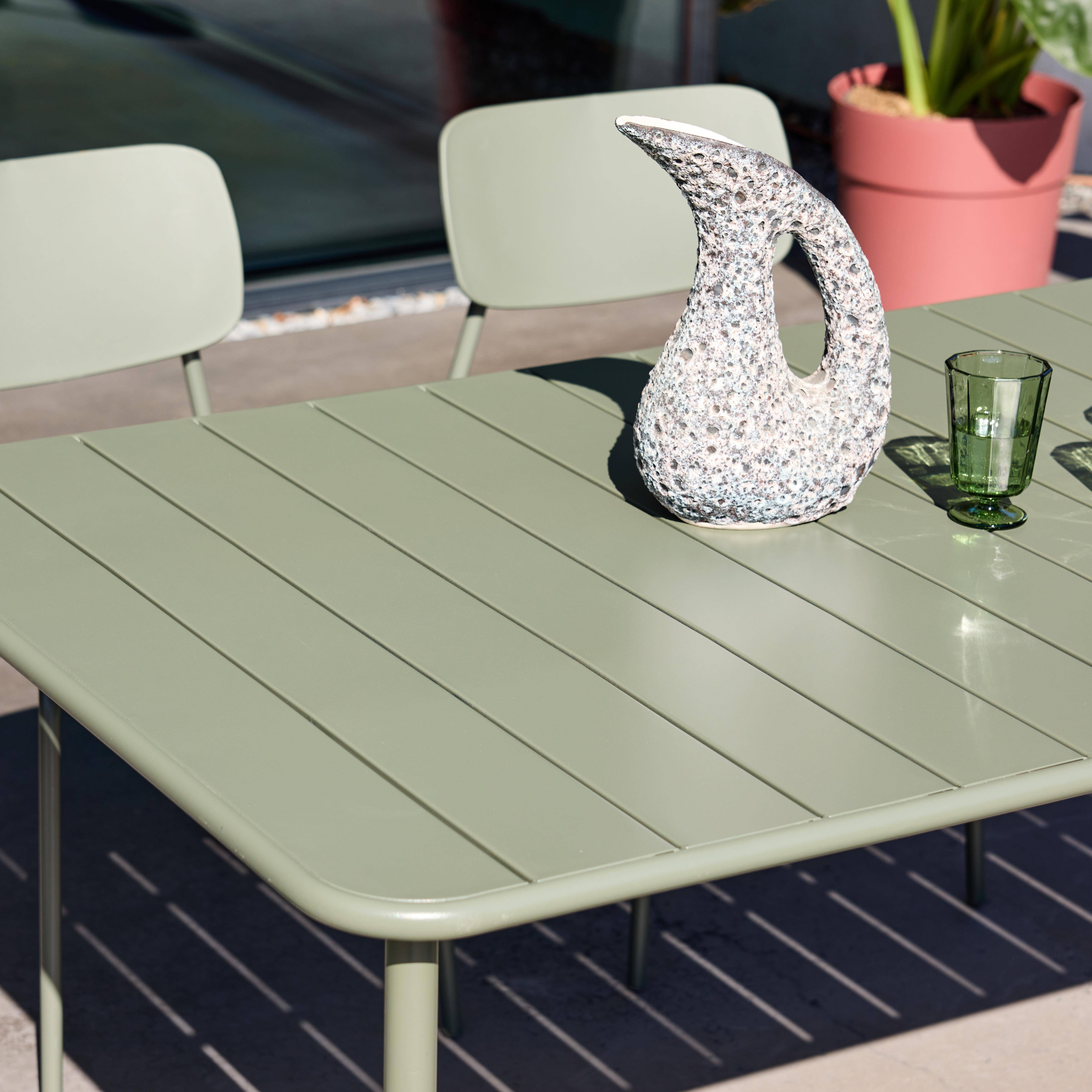 Mesa de jardín de metal con 6 sillas Verde kaki - 160x90x72.5 cm,sweeek,Photo4