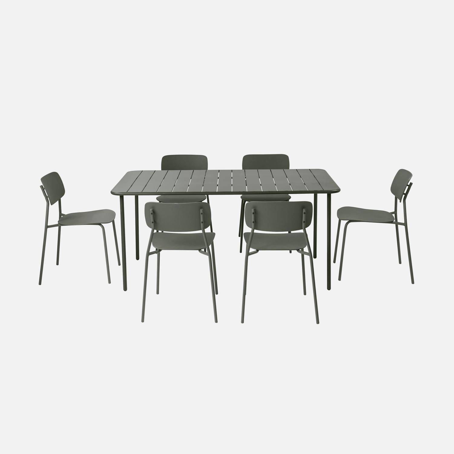 Mesa de jardim em metal + 6 assentos, Amelia + Liva, Verde caqui, 160x90x72.5 cm,sweeek,Photo2