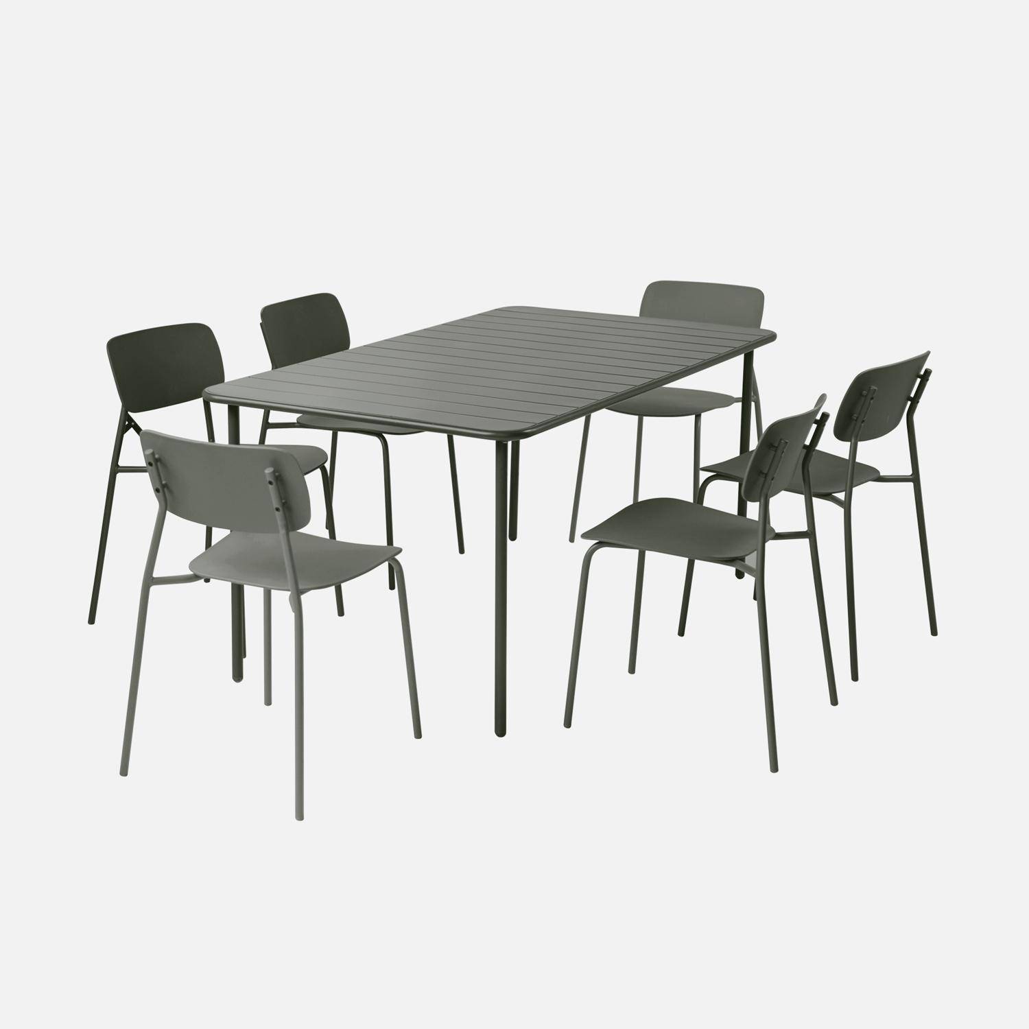 Table de jardin métal + 6 assises kaki, Amélia + Liva 160 x 90 x 72,5cm,sweeek,Photo6