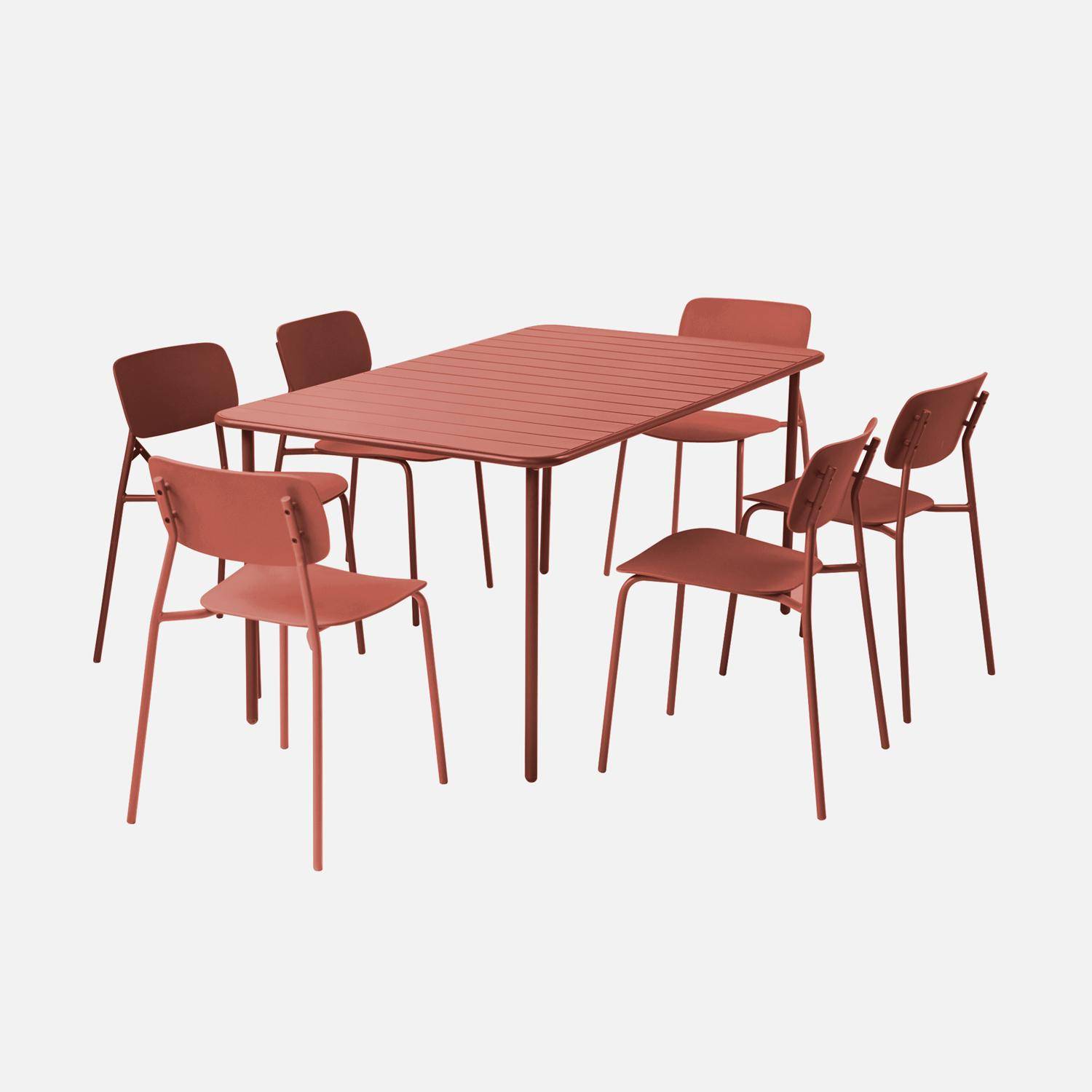 Mesa de jardín de metal con 6 sillas Terracota - 160x90x72.5 cm,sweeek,Photo6