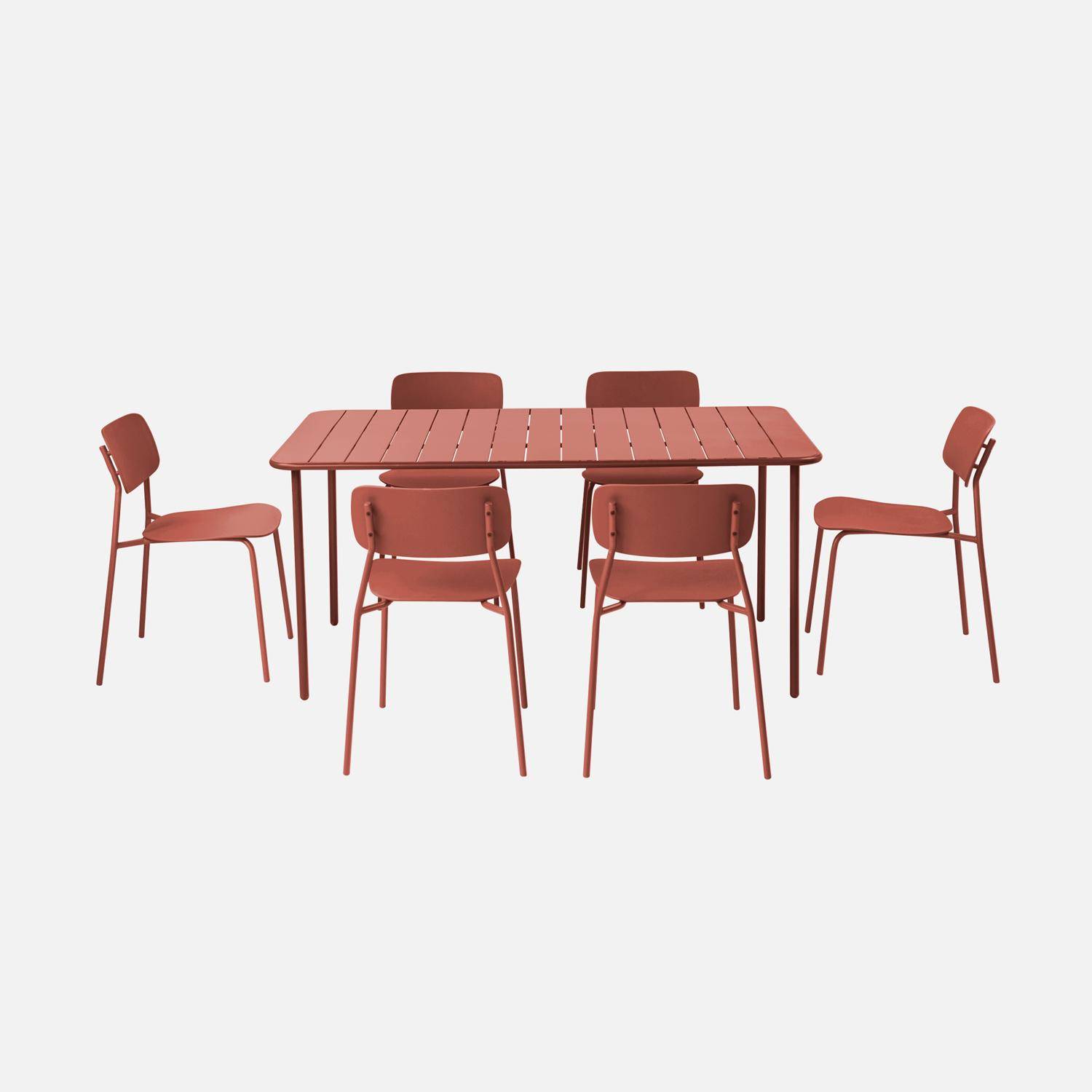 Mesa de jardim em metal + 6 assentos, Amelia + Liva, Terracota, 160x90x72.5 cm,sweeek,Photo2