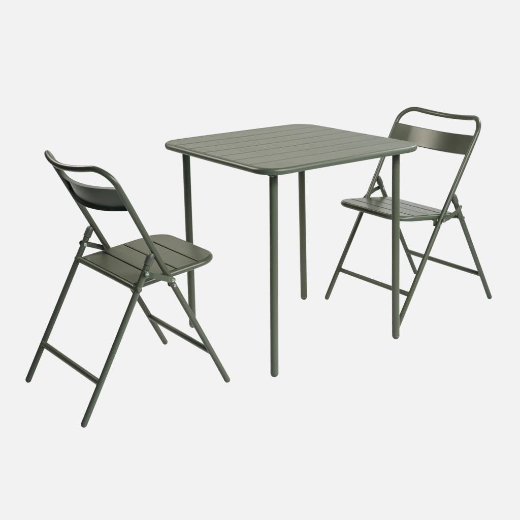 Table de jardin métal + 2 assises kaki 70 x 70 cm