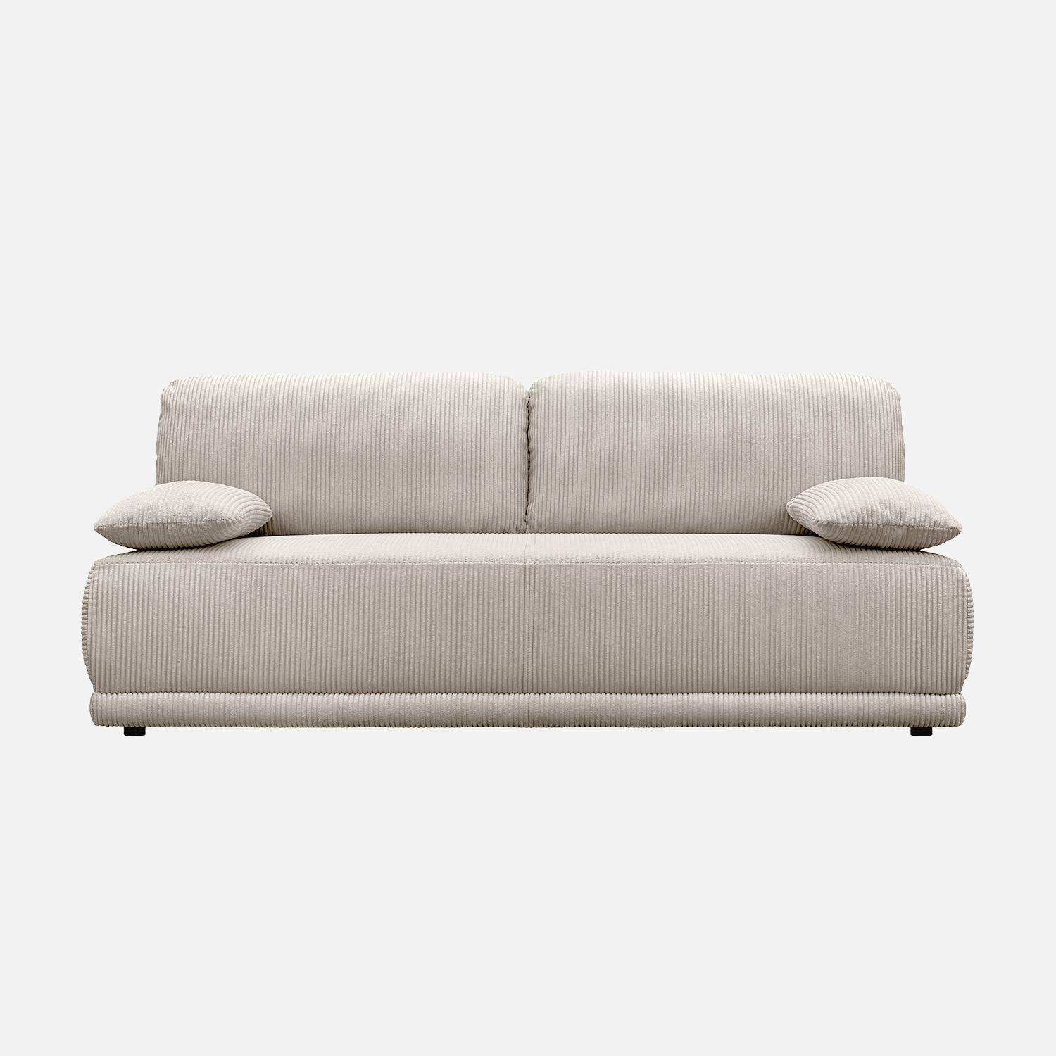 Banquette convertible 3 places velours côtelé greige avec coffre de rangement - L 192 x P 100 x H 81cm -Nelson Photo2