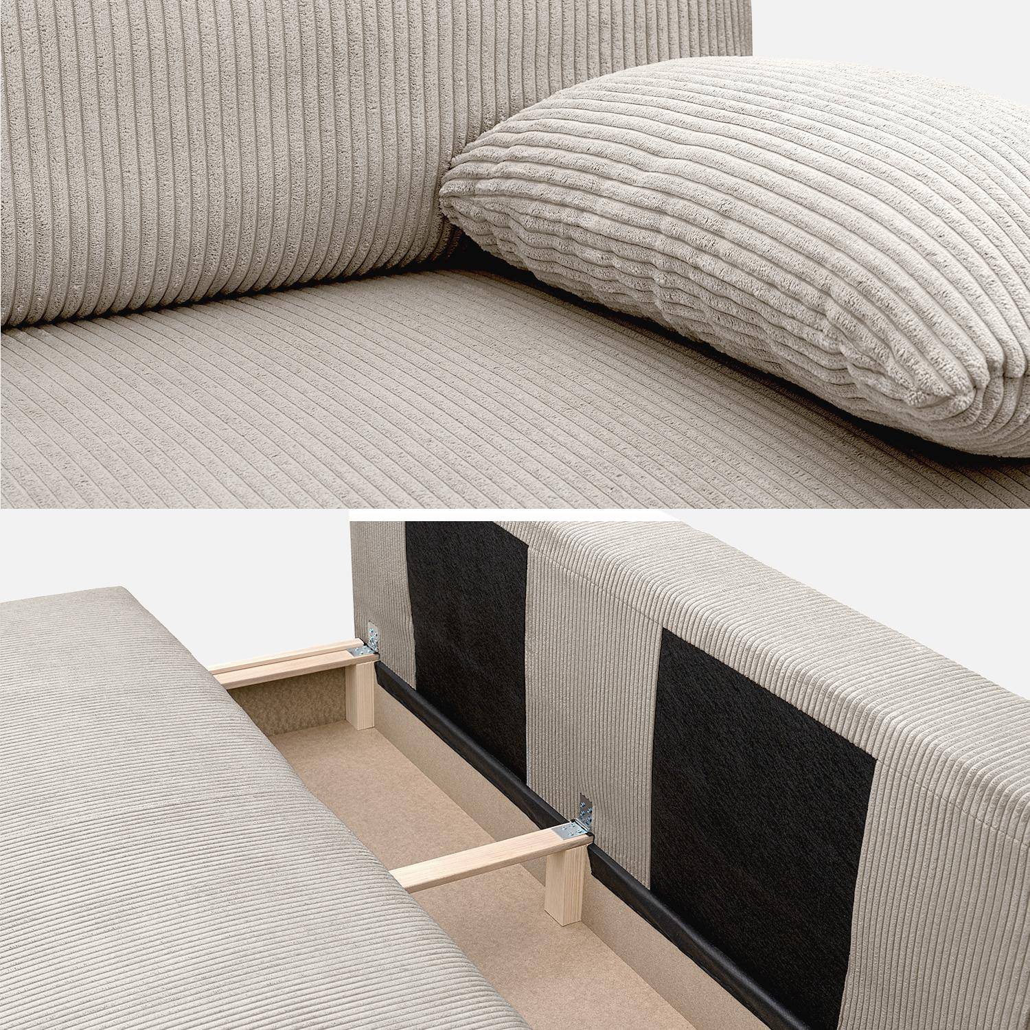 Banquette convertible 3 places velours côtelé greige avec coffre de rangement - L 192 x P 100 x H 81cm -Nelson Photo5