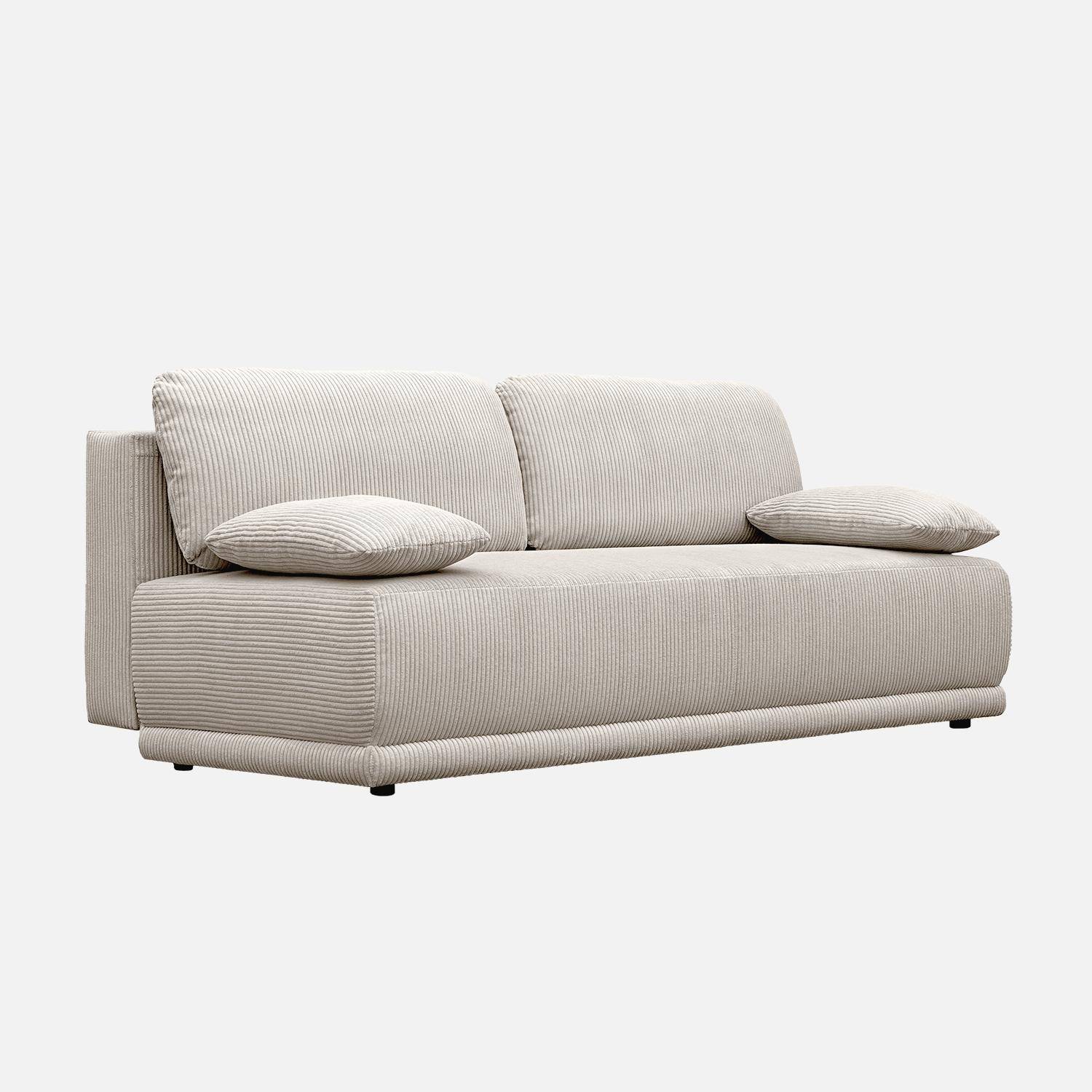 Banquette convertible 3 places velours côtelé greige avec coffre de rangement - L 192 x P 100 x H 81cm -Nelson Photo1