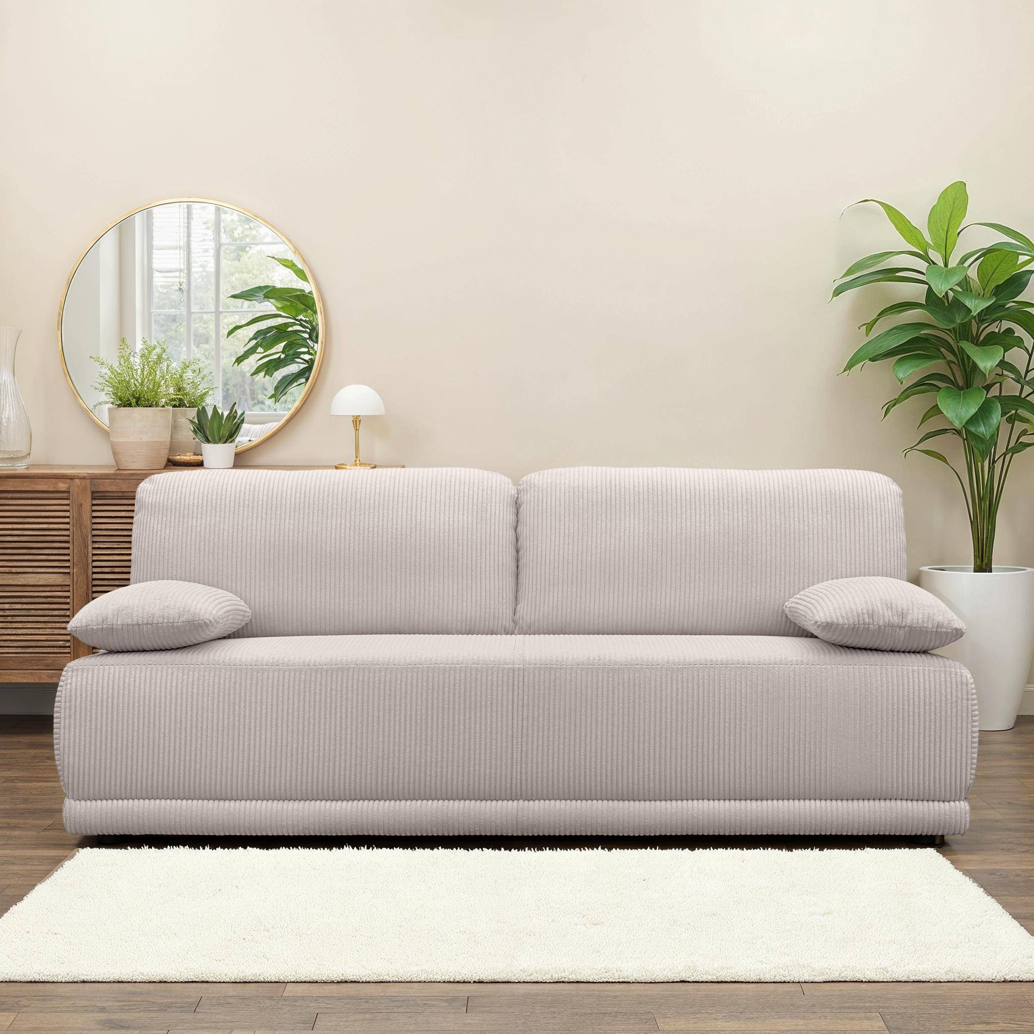 3-Sitzer Schlafsofa mit Stauraum und Cordbezug in greige - B 192 x T 100 x H 81cm - Nelson,sweeek,Photo1