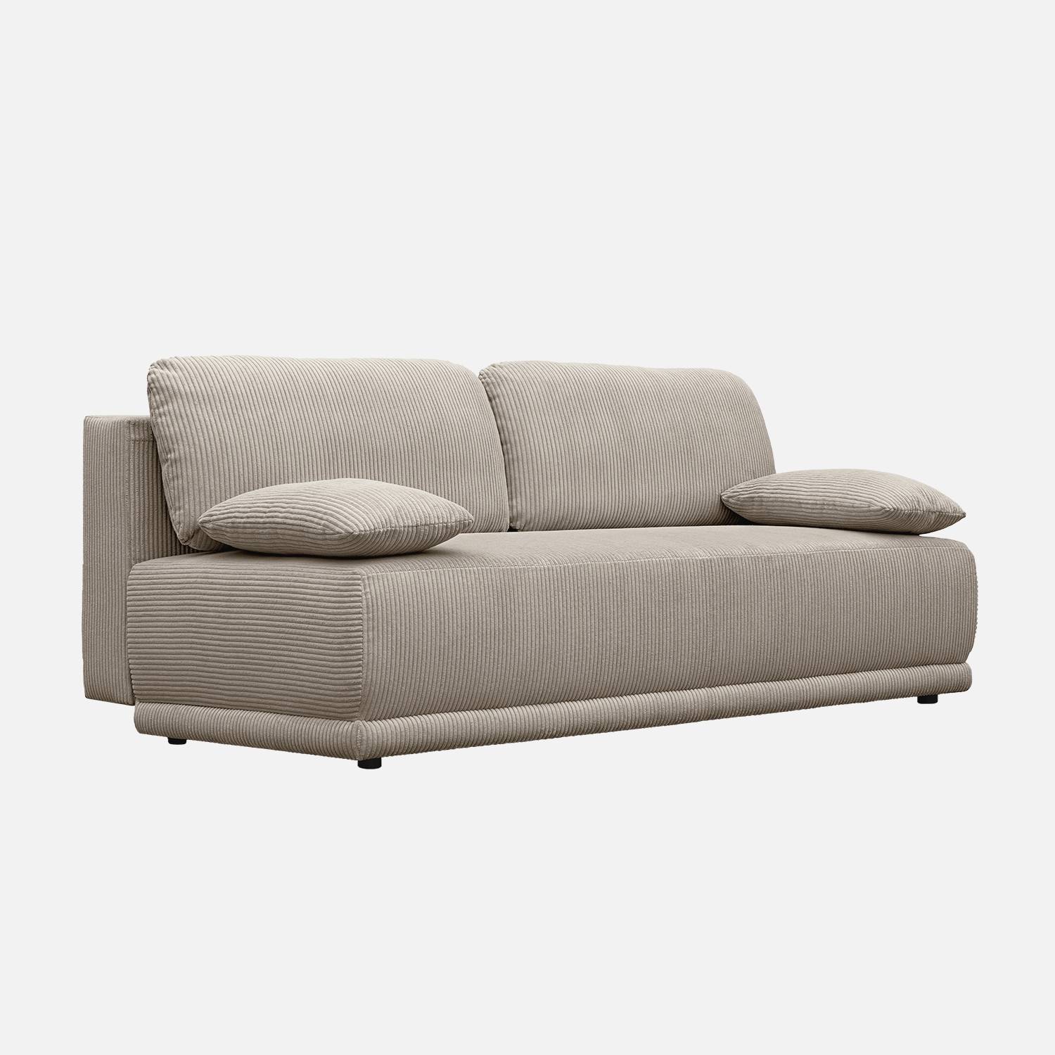 Banquette convertible 3 places velours côtelé taupe coffre de rangement
