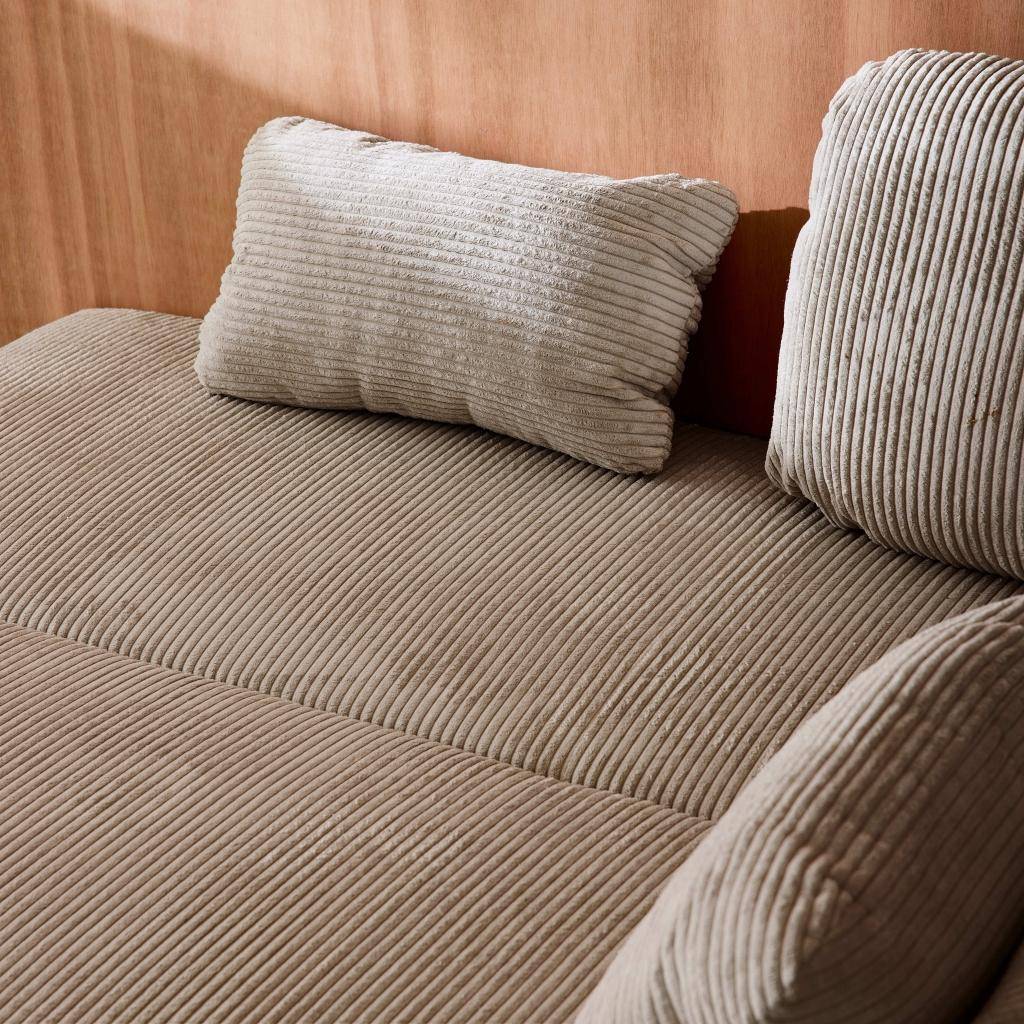 Banquette convertible 3 places velours côtelé taupe avec coffre de rangement - L 192 x P 100 x H 81cm -Nelson Photo4