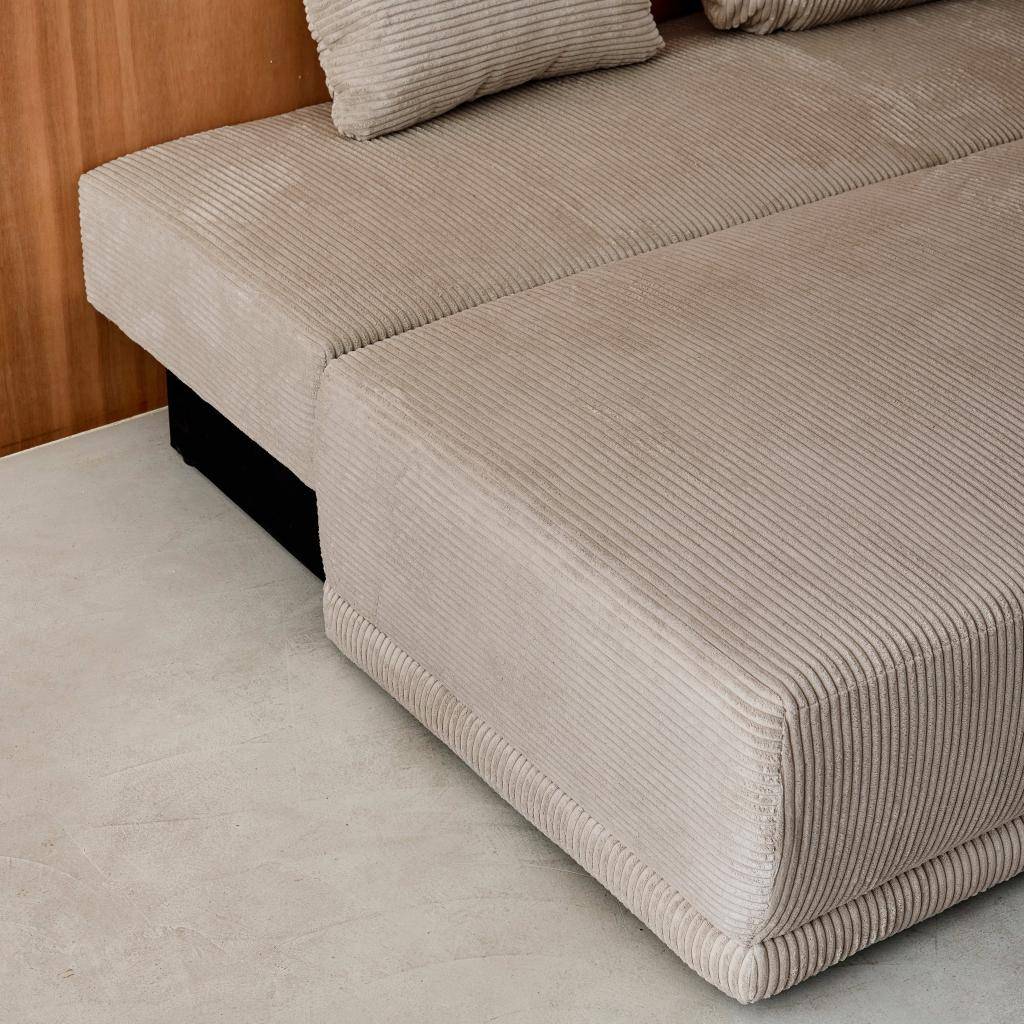 Banquette convertible 3 places velours côtelé taupe avec coffre de rangement - L 192 x P 100 x H 81cm -Nelson Photo5