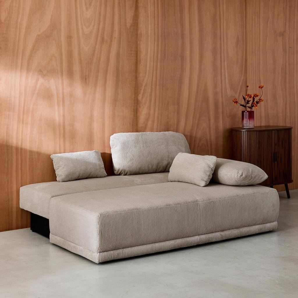 Banquette convertible 3 places velours côtelé taupe avec coffre de rangement - L 192 x P 100 x H 81cm -Nelson Photo3