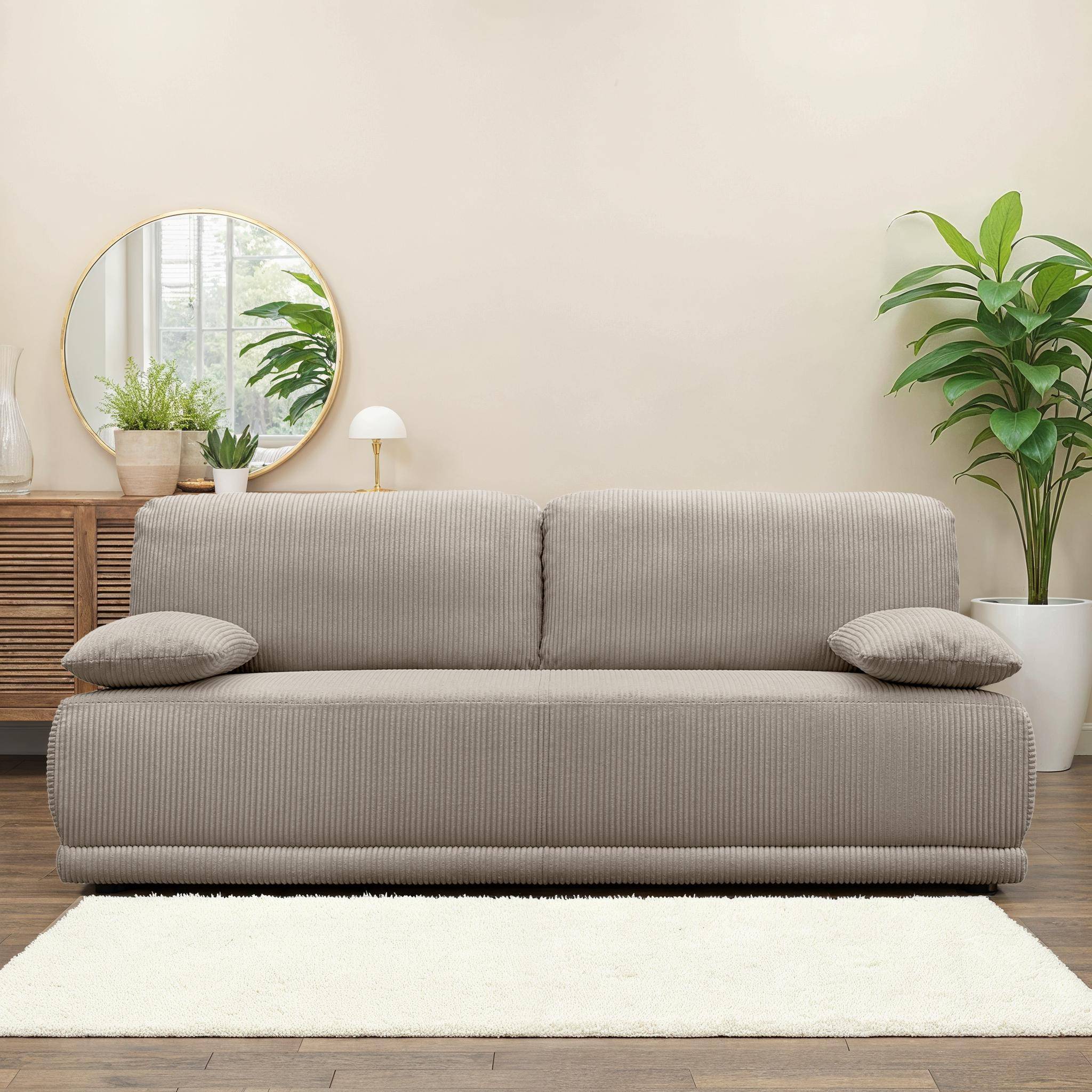 3-Sitzer Schlafsofa mit Stauraum und Cordbezug in taupe - B 192 x T 100 x H 81cm - Nelson Photo1