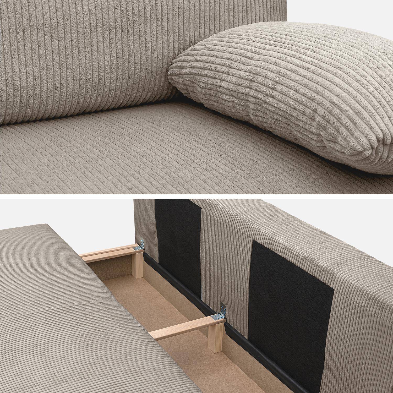 Banquette convertible 3 places velours côtelé taupe avec coffre de rangement - L 192 x P 100 x H 81cm -Nelson,sweeek,Photo5