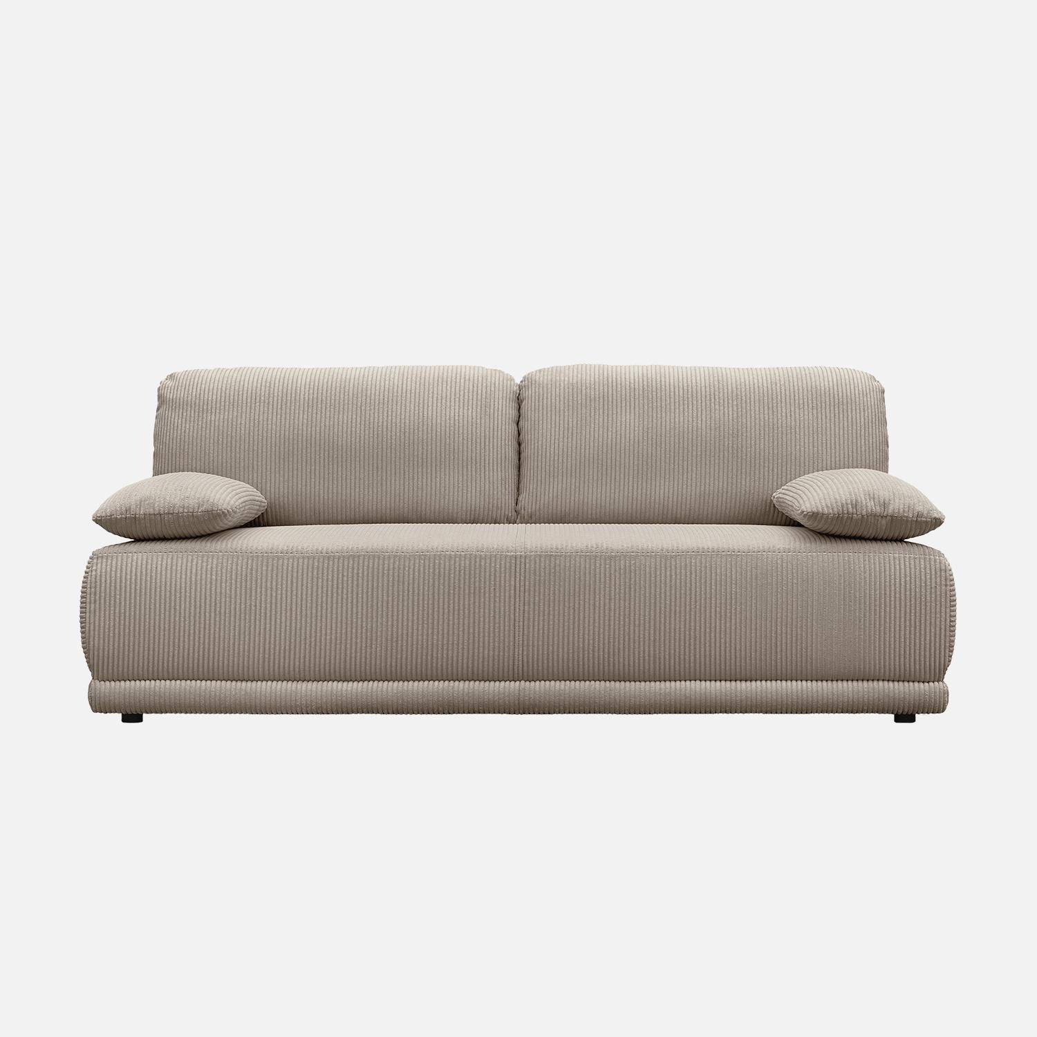Banquette convertible 3 places velours côtelé taupe avec coffre de rangement - L 192 x P 100 x H 81cm -Nelson,sweeek,Photo2