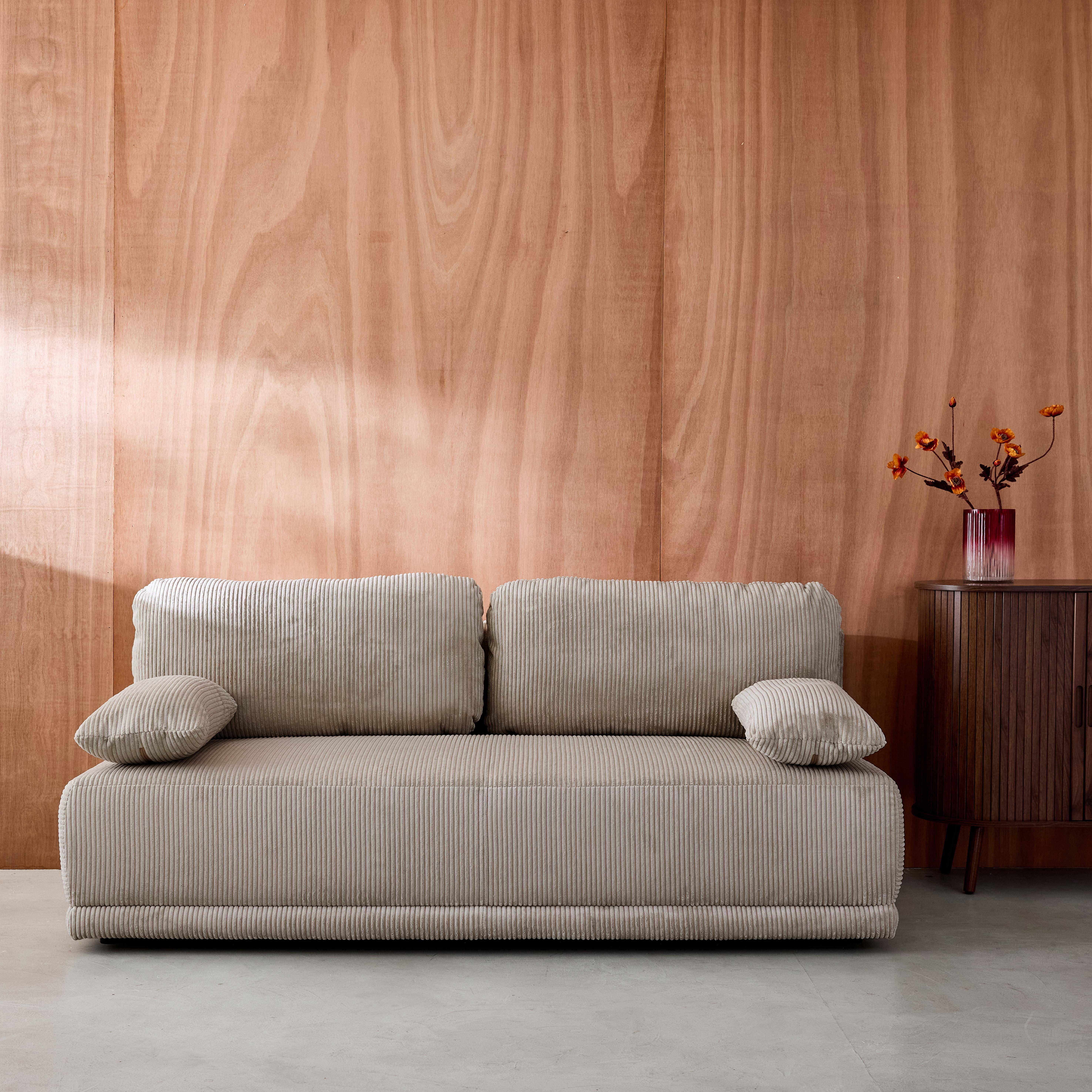 Sofá-cama conversível em veludo canelado de 3 lugares, Nelson, Taupe, 192x100x81 cm Photo1