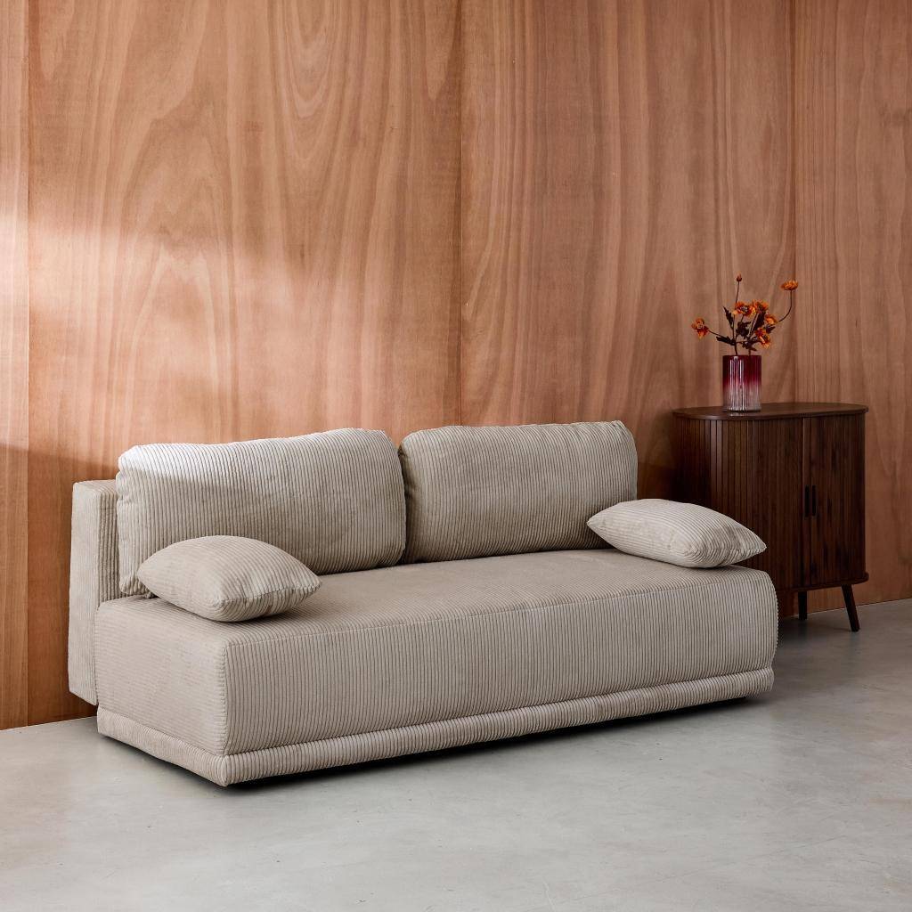 Banquette convertible 3 places velours côtelé taupe avec coffre de rangement - L 192 x P 100 x H 81cm -Nelson,sweeek,Photo2