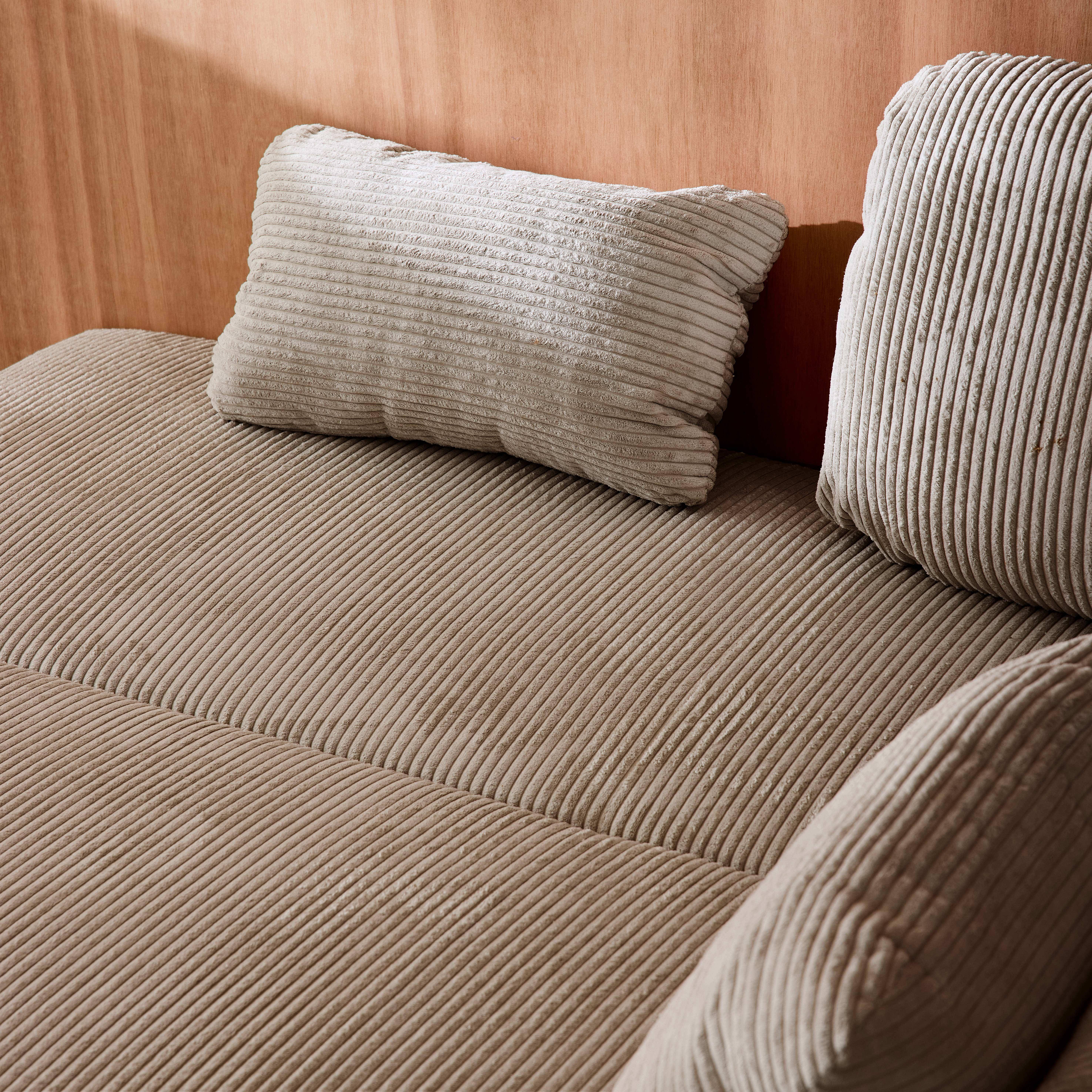 Sofá-cama conversível em veludo canelado de 3 lugares, Nelson, Taupe, 192x100x81 cm Photo4