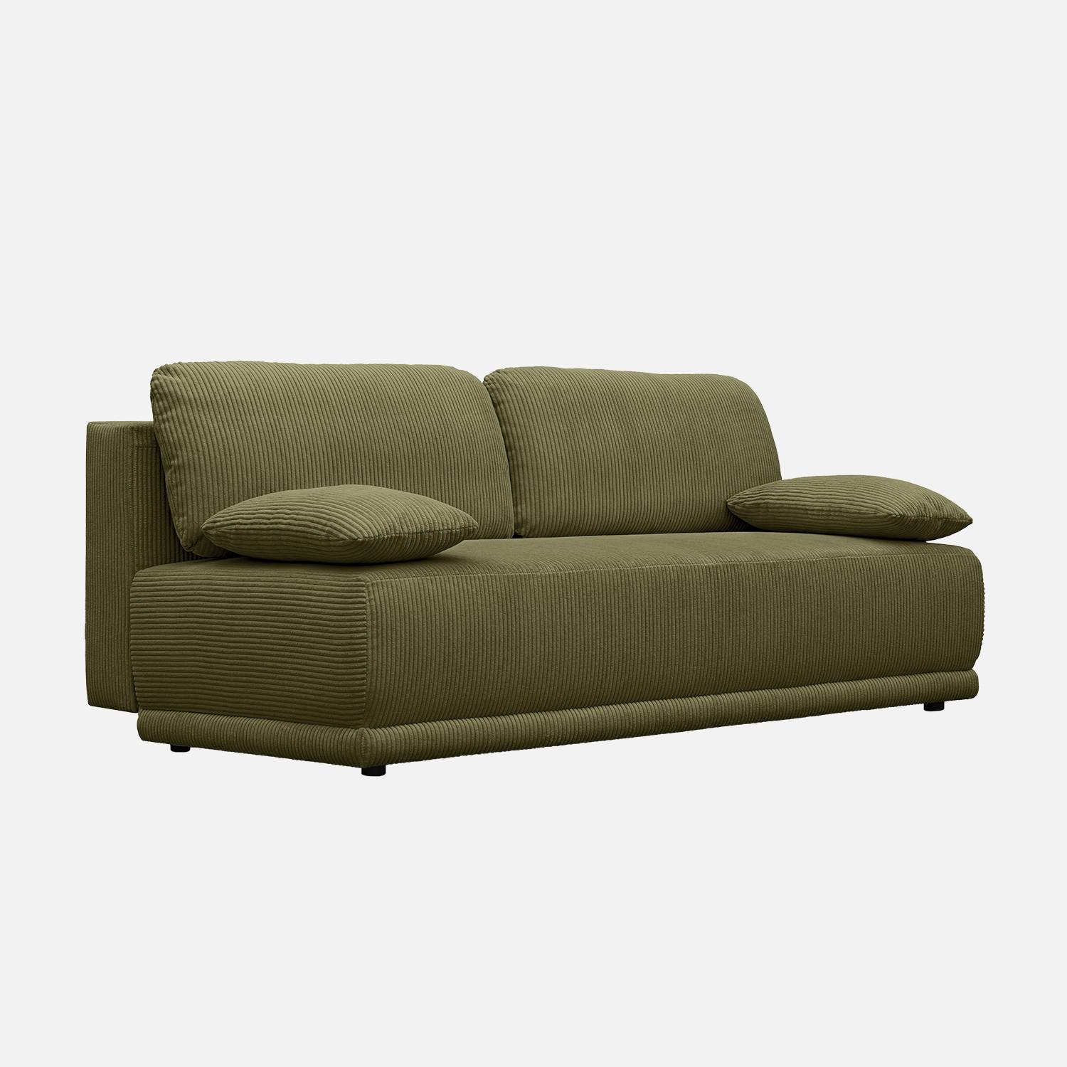 Banquette convertible 3 places velours côtelé kaki coffre de rangement