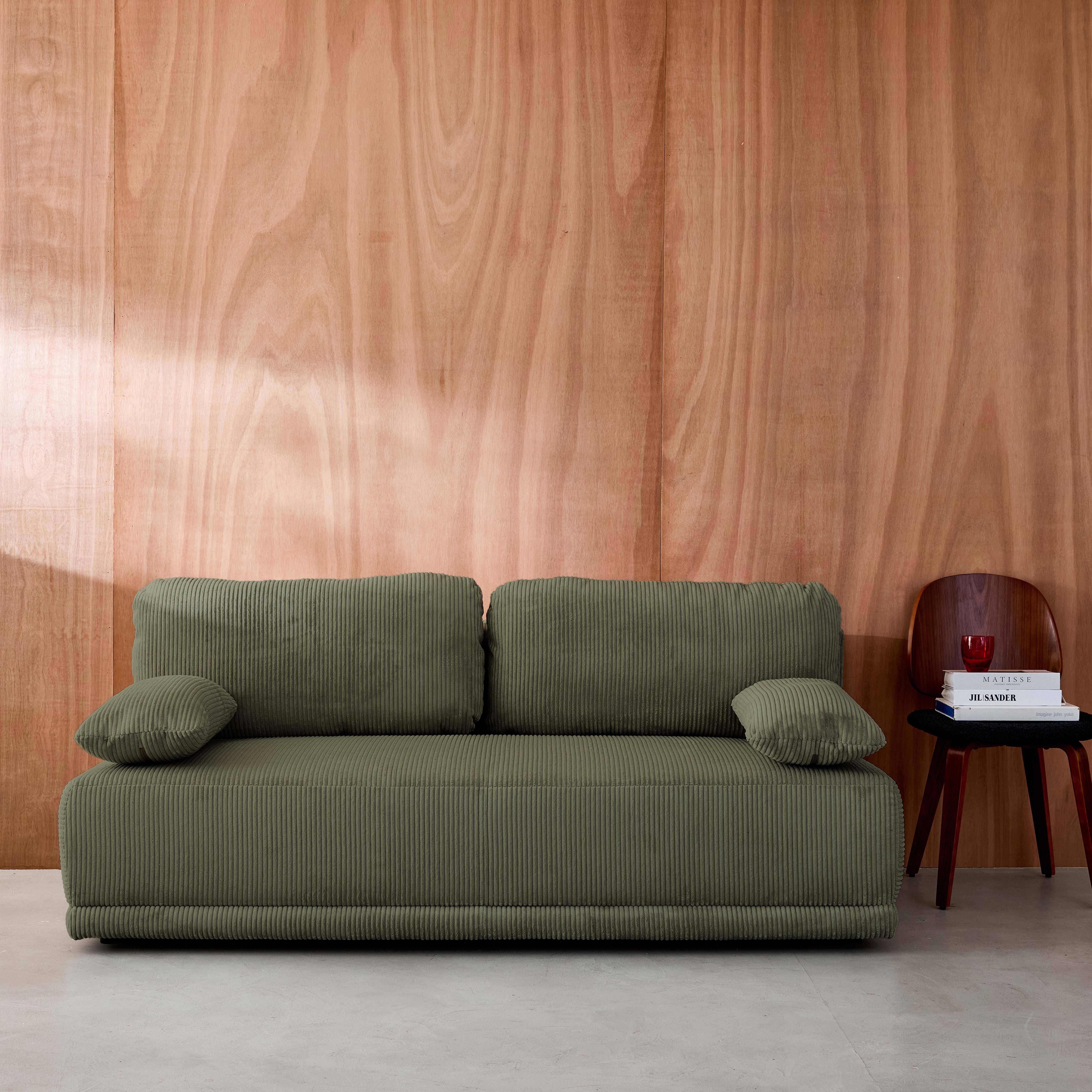 3-Sitzer Schlafsofa mit Stauraum und Cordbezug in khaki - B 192 x T 100 x H 81cm - Nelson Photo1