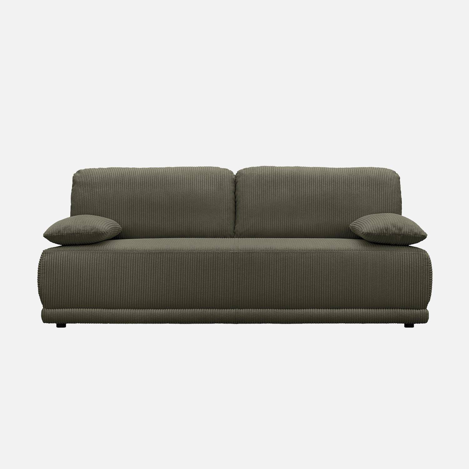 Sofá cama en pana fina con baúl de almacenamiento, 3 plazas, Nelson, Verde kaki, 192x100x81 cm,sweeek,Photo2