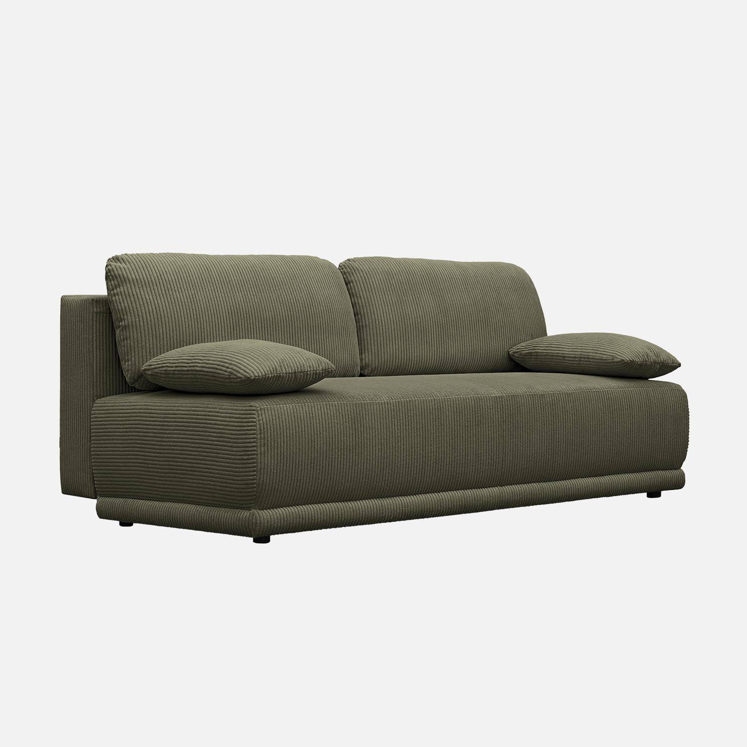 3-Sitzer Schlafsofa mit Stauraum und Cordbezug in khaki - B 192 x T 100 x H 81cm - Nelson,sweeek,Photo2