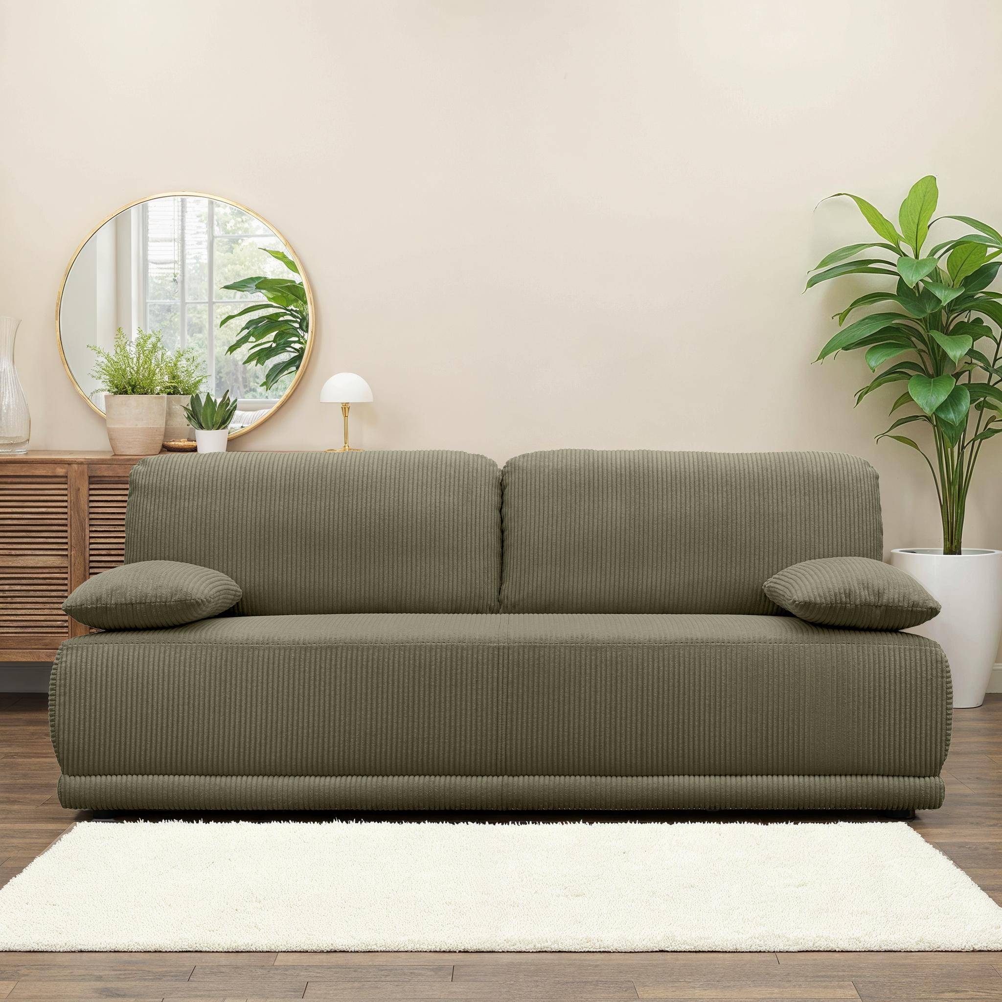 3-Sitzer Schlafsofa mit Stauraum und Cordbezug in khaki - B 192 x T 100 x H 81cm - Nelson Photo1
