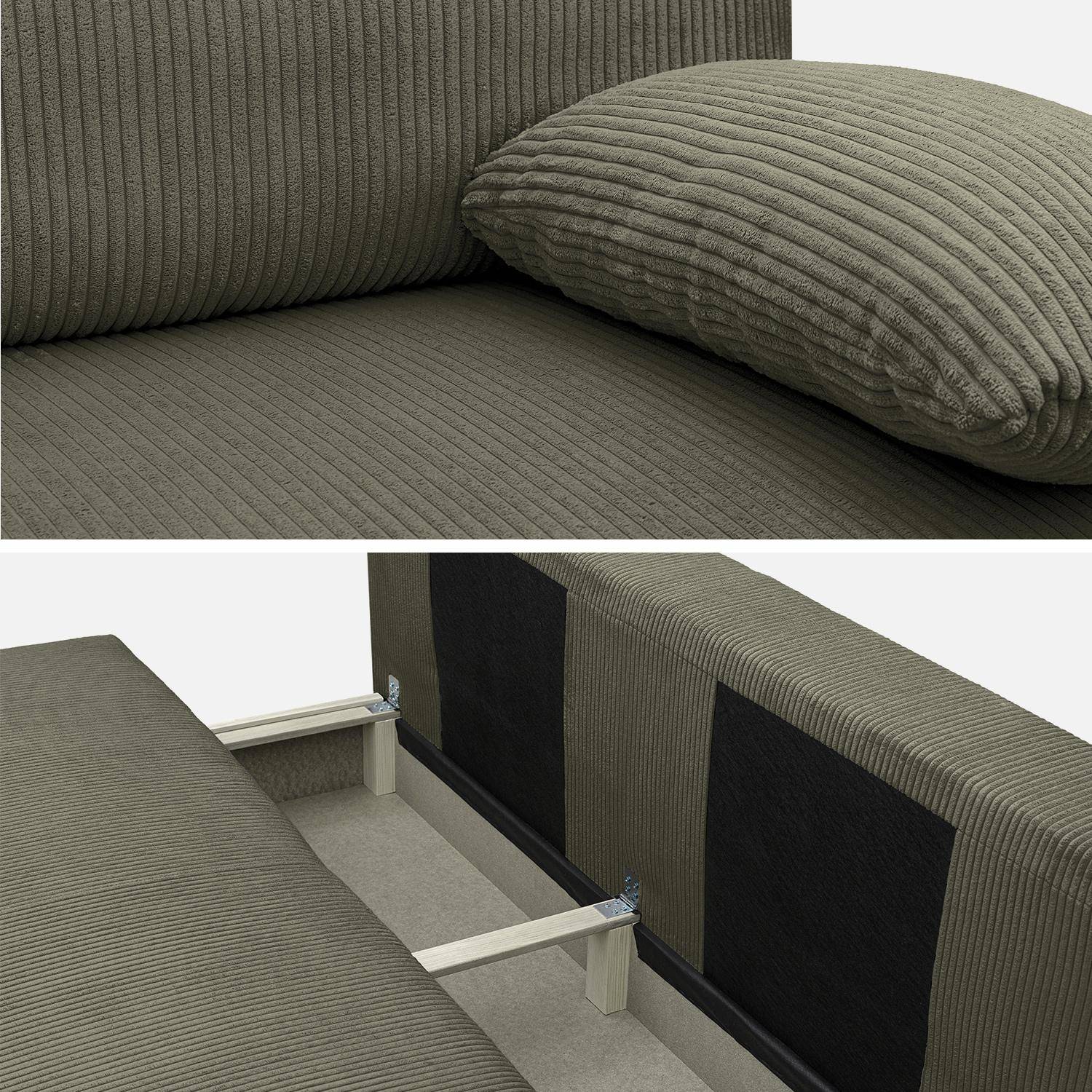 Sofá cama en pana fina con baúl de almacenamiento, 3 plazas, Nelson, Verde kaki, 192x100x81 cm Photo5
