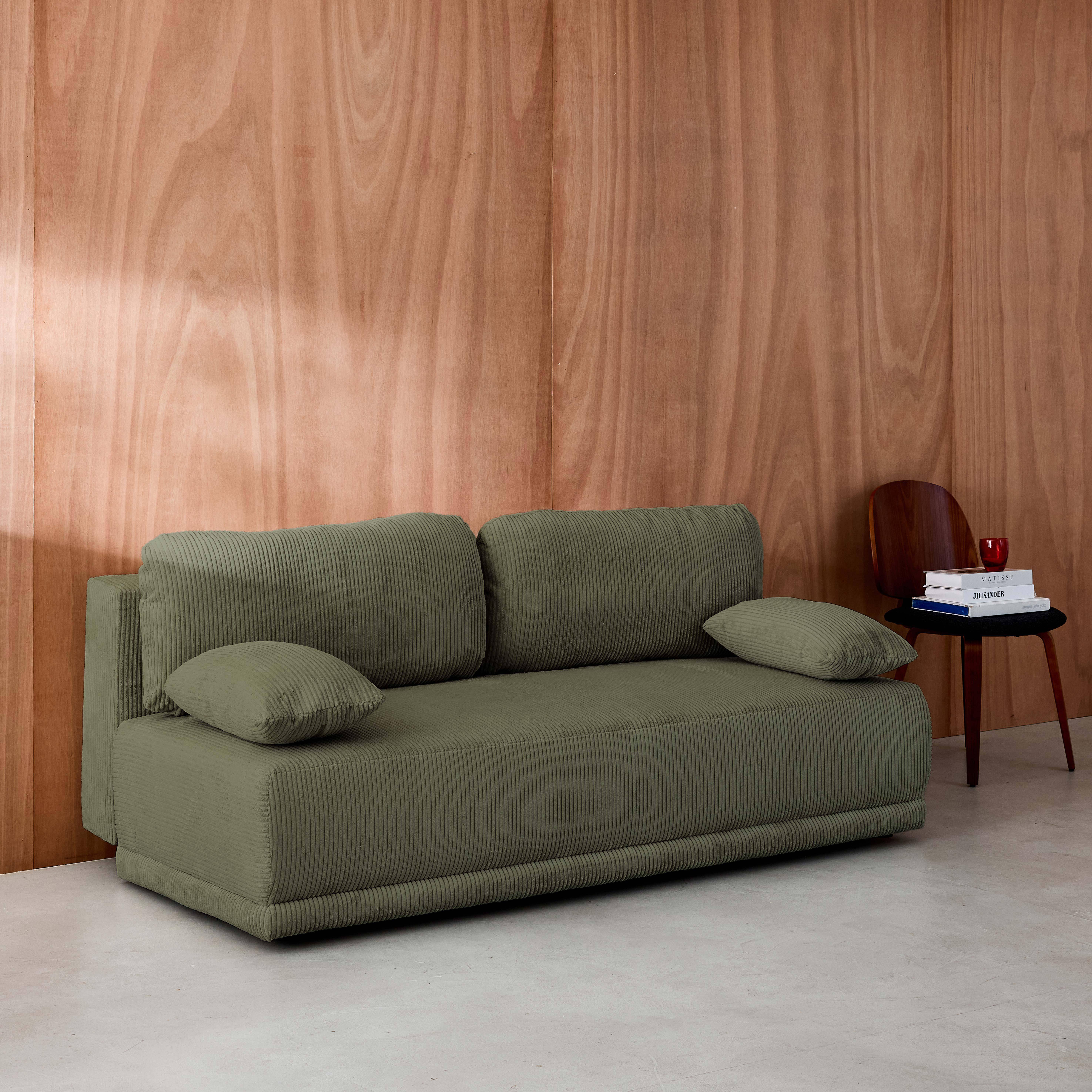 3-Sitzer Schlafsofa mit Stauraum und Cordbezug in khaki - B 192 x T 100 x H 81cm - Nelson,sweeek,Photo2