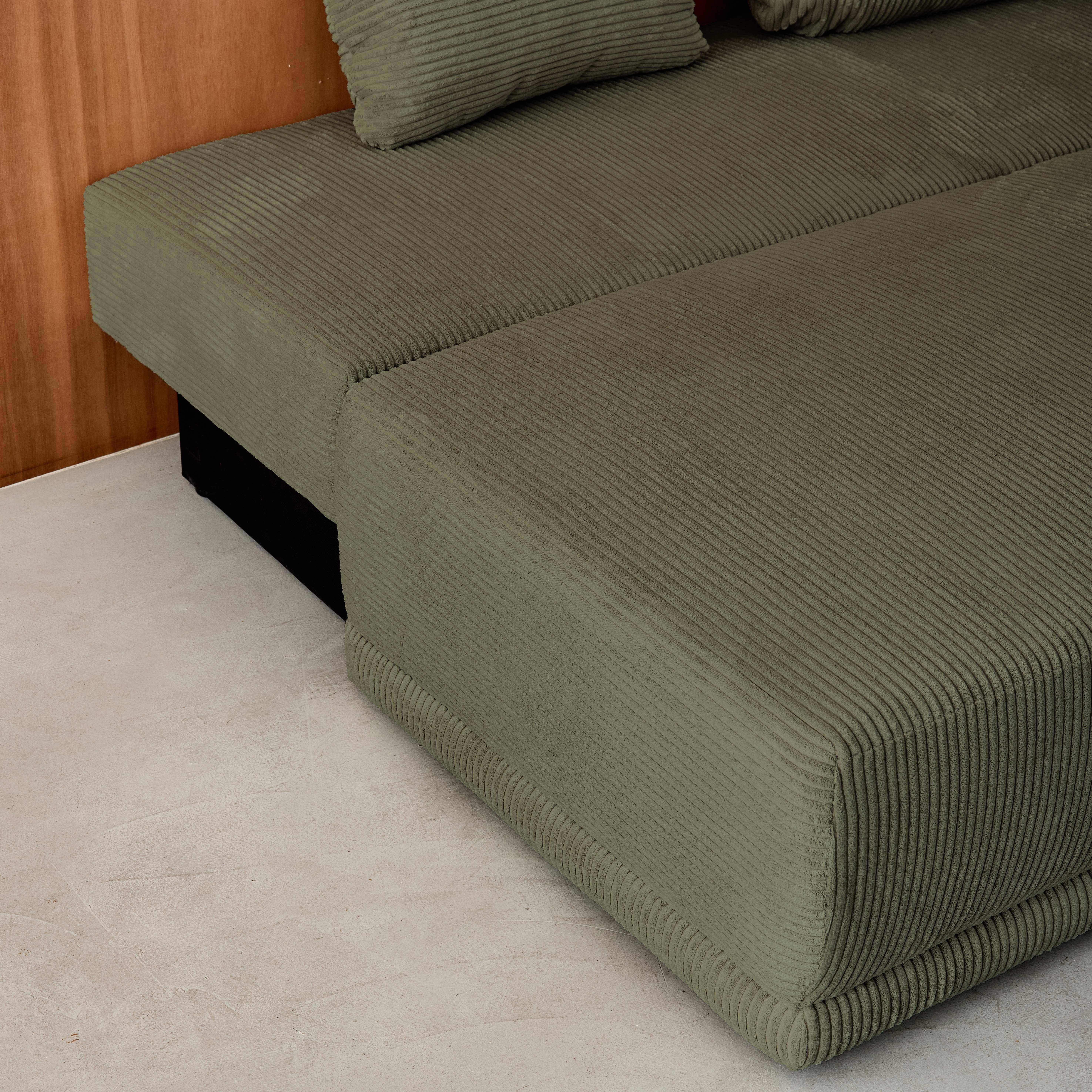 3-Sitzer Schlafsofa mit Stauraum und Cordbezug in khaki - B 192 x T 100 x H 81cm - Nelson,sweeek,Photo5