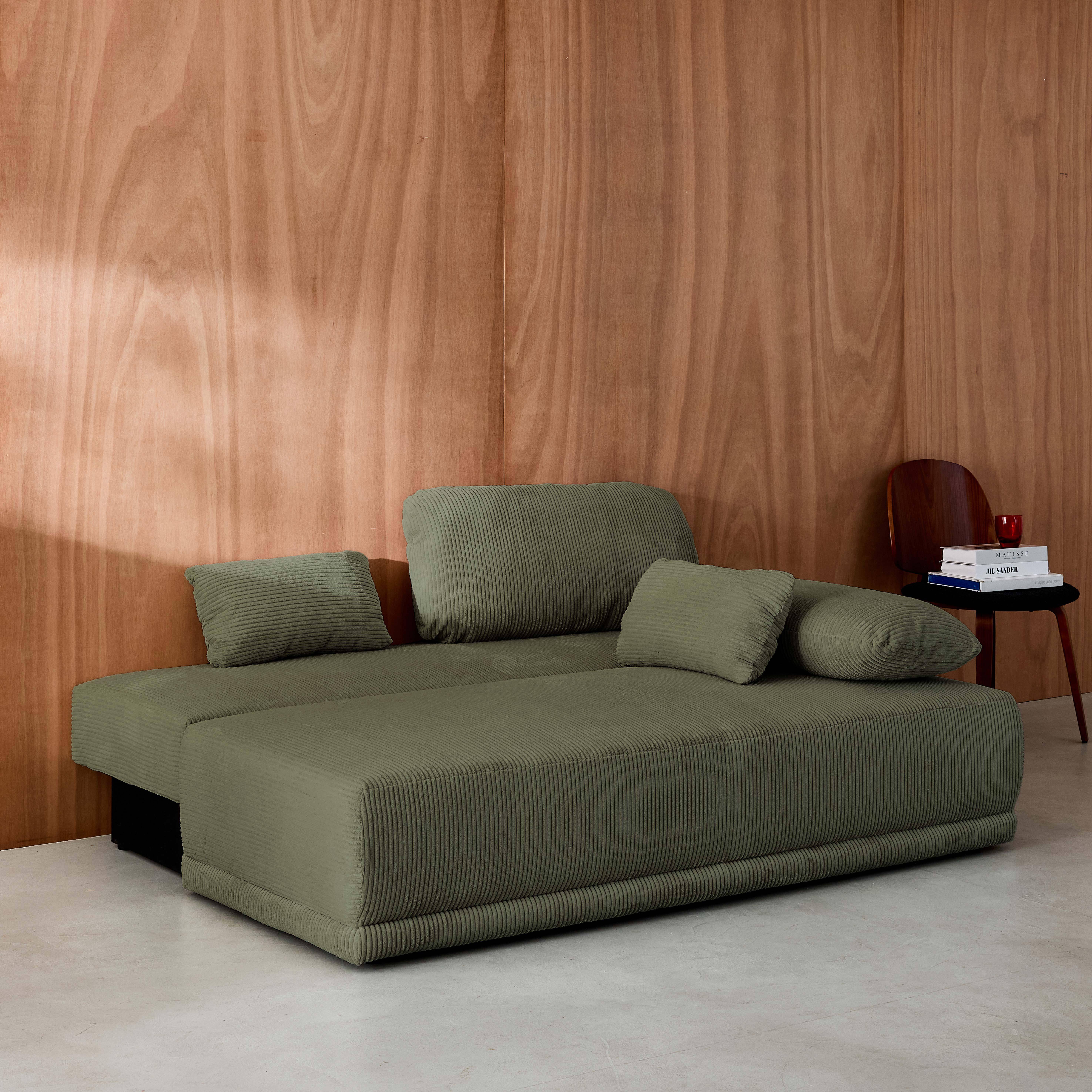 3-Sitzer Schlafsofa mit Stauraum und Cordbezug in khaki - B 192 x T 100 x H 81cm - Nelson Photo3