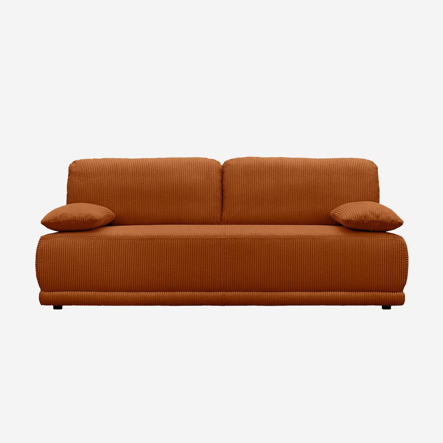 Banquette convertible 3 places velours côtelé camel avec coffre de rangement - L 192 x P 100 x H 81cm -Nelson Photo3