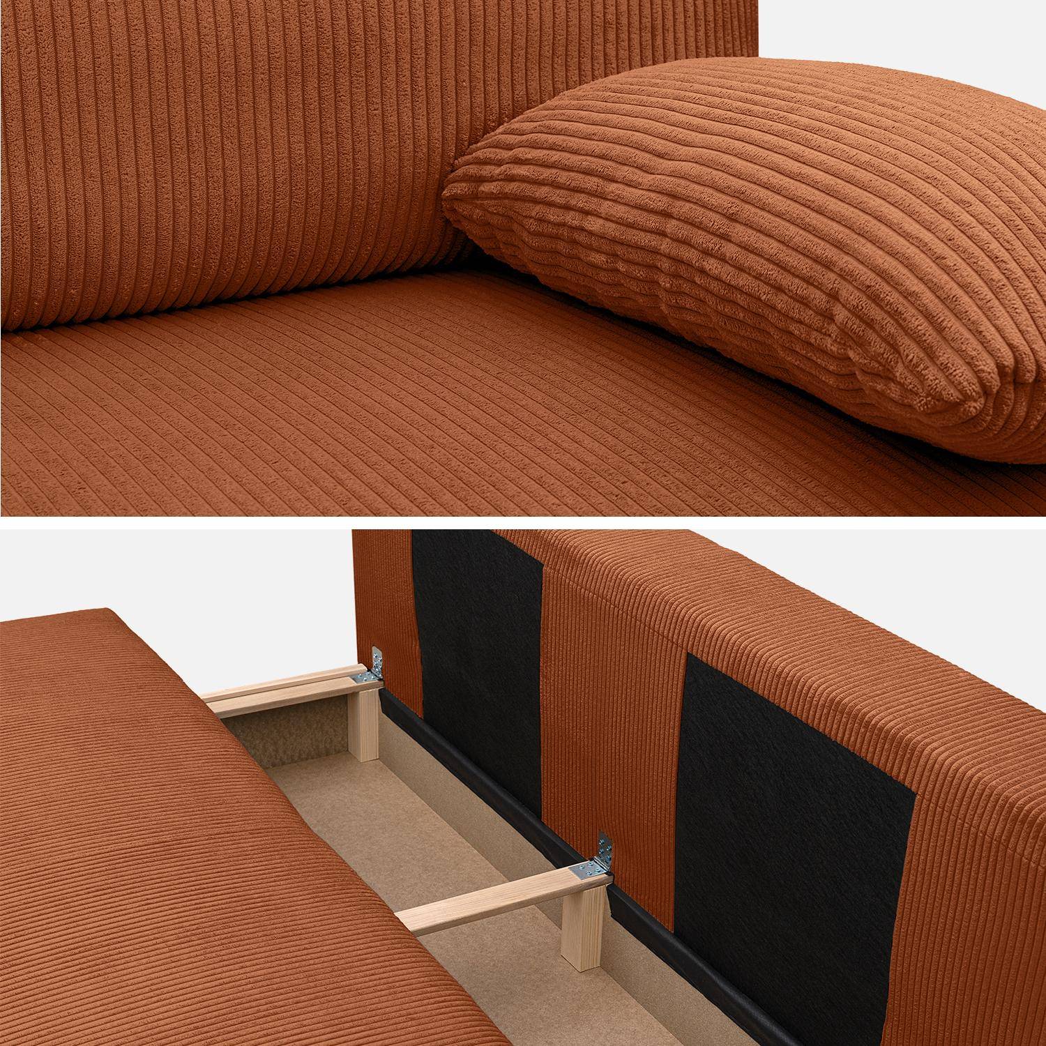Banquette convertible 3 places velours côtelé camel avec coffre de rangement - L 192 x P 100 x H 81cm -Nelson Photo5