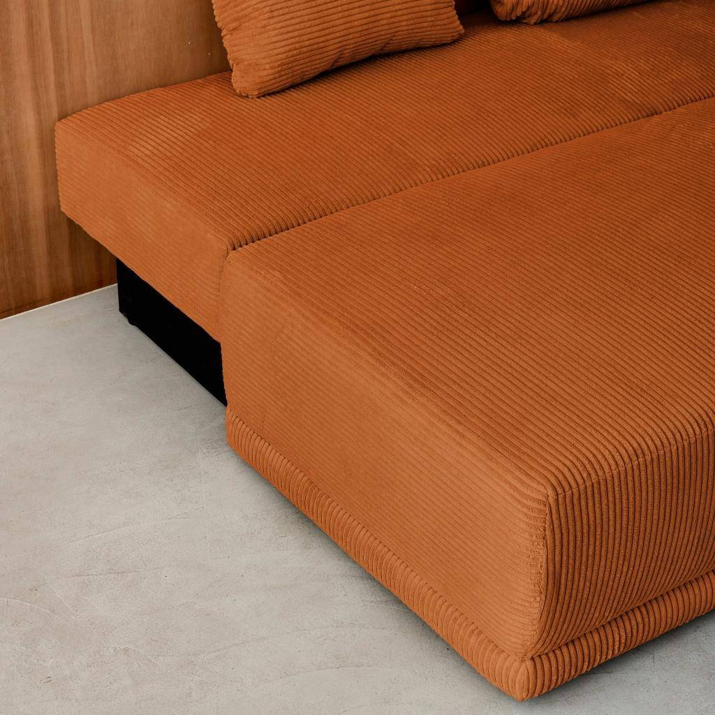 Banquette convertible 3 places velours côtelé camel avec coffre de rangement - L 192 x P 100 x H 81cm -Nelson Photo5