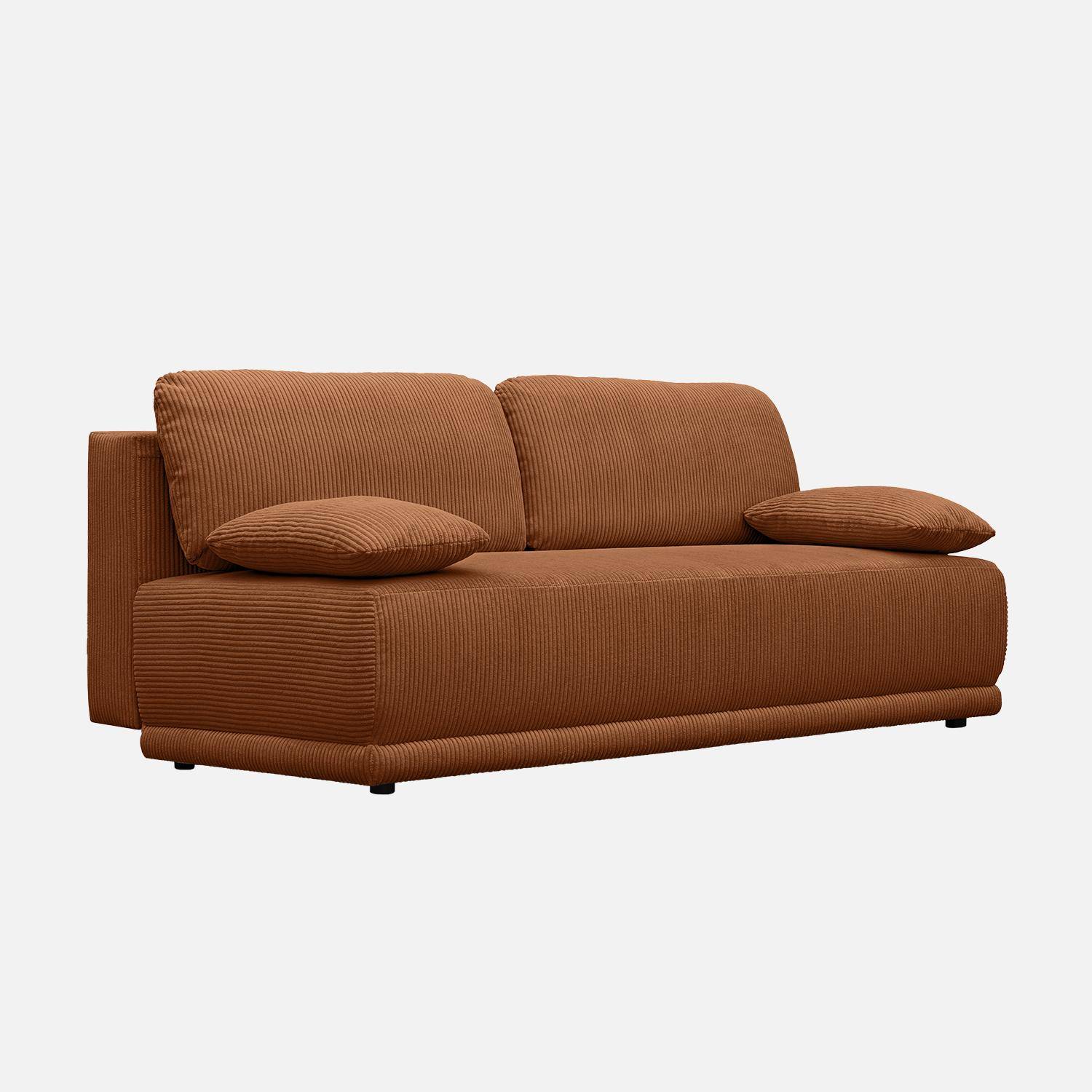 Banquette convertible 3 places velours côtelé camel avec coffre de rangement - L 192 x P 100 x H 81cm -Nelson Photo1
