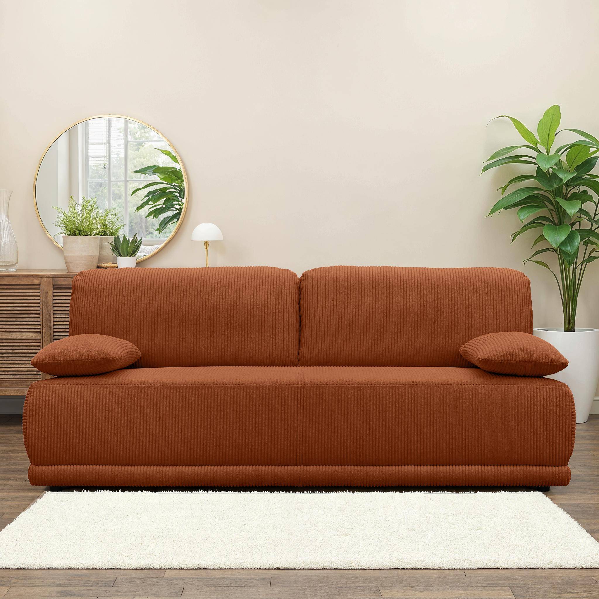 3-Sitzer Schlafsofa mit Stauraum und Cordbezug in camel - B 192 x T 100 x H 81cm - Nelson Photo1