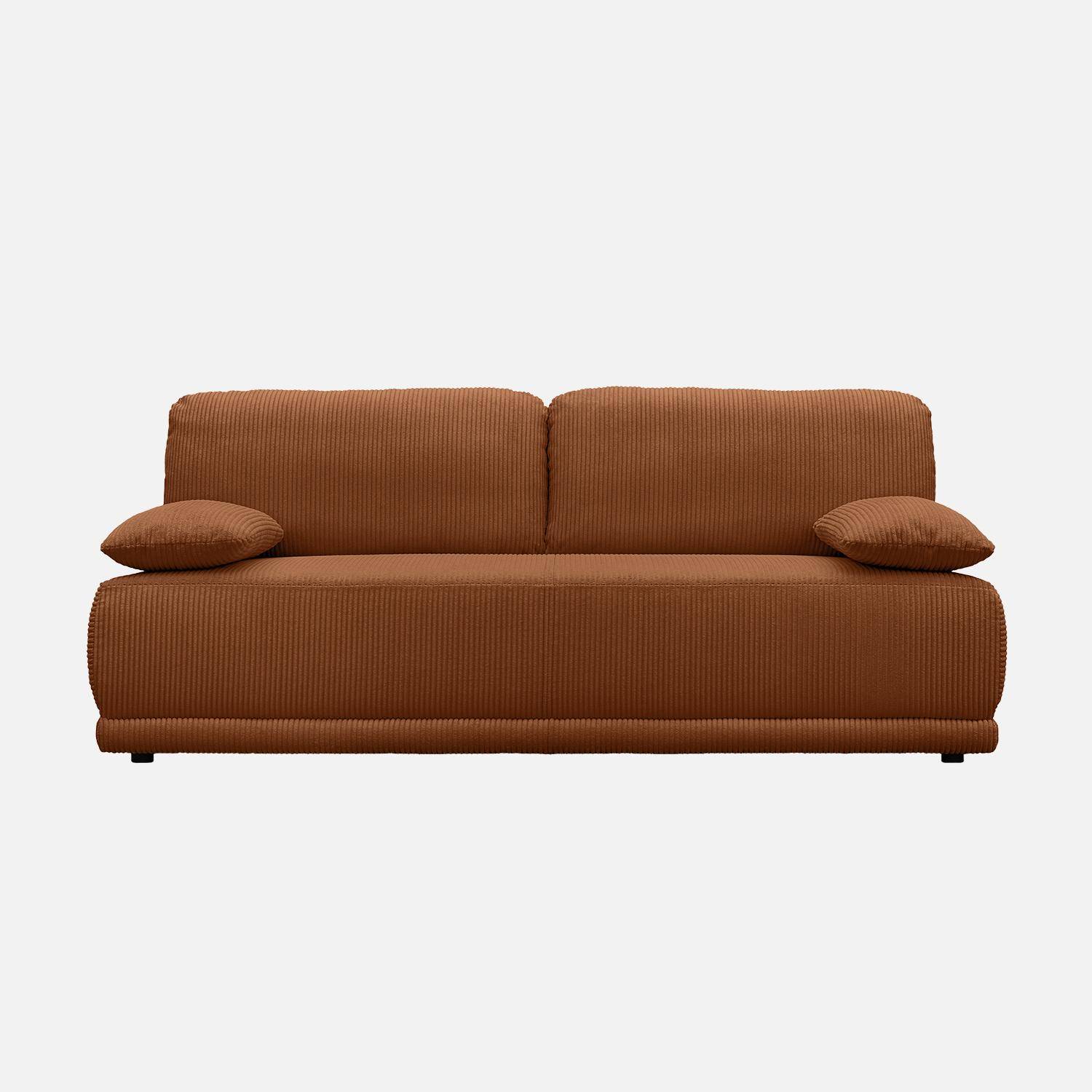 Banquette convertible 3 places velours côtelé camel avec coffre de rangement - L 192 x P 100 x H 81cm -Nelson Photo2