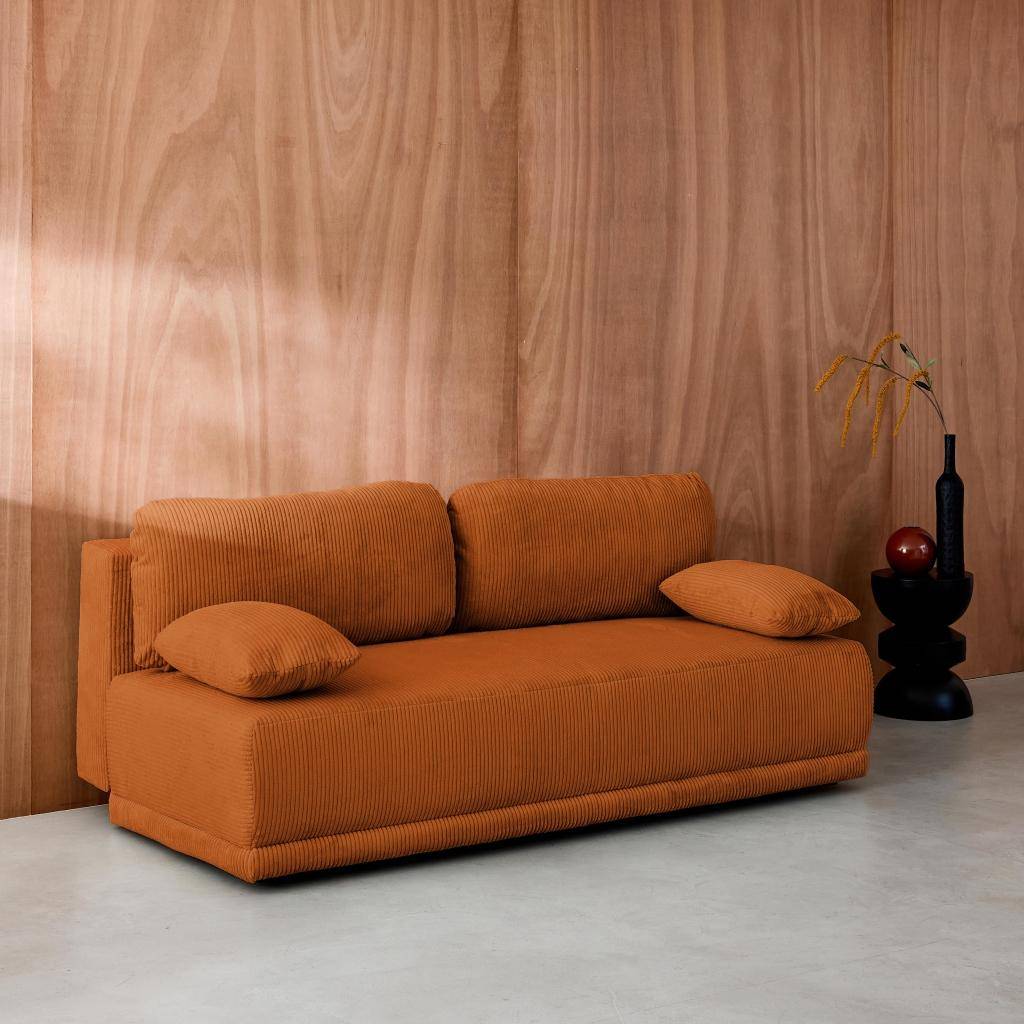 Banquette convertible 3 places velours côtelé camel avec coffre de rangement - L 192 x P 100 x H 81cm -Nelson Photo2