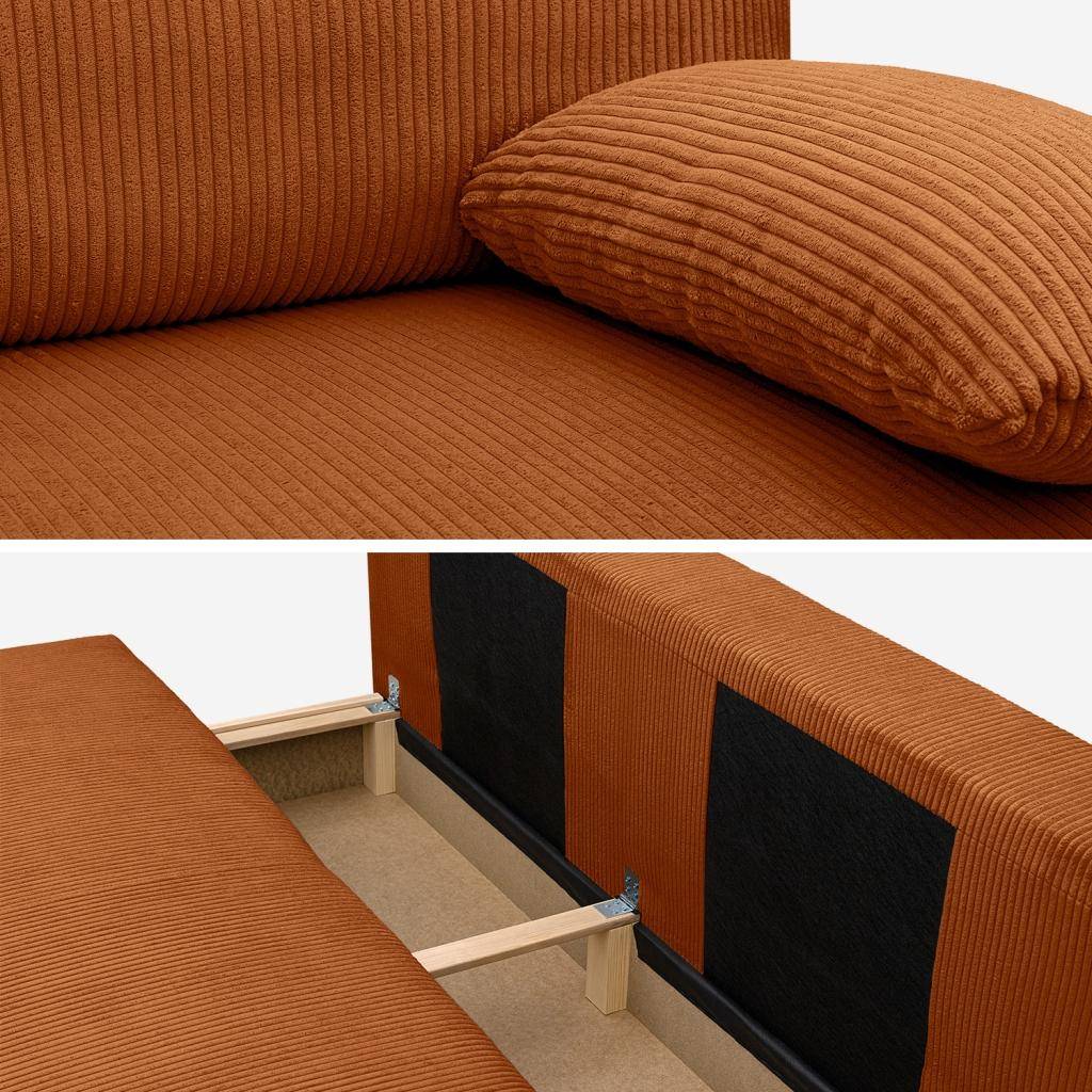 Banquette convertible 3 places velours côtelé camel avec coffre de rangement - L 192 x P 100 x H 81cm -Nelson Photo9