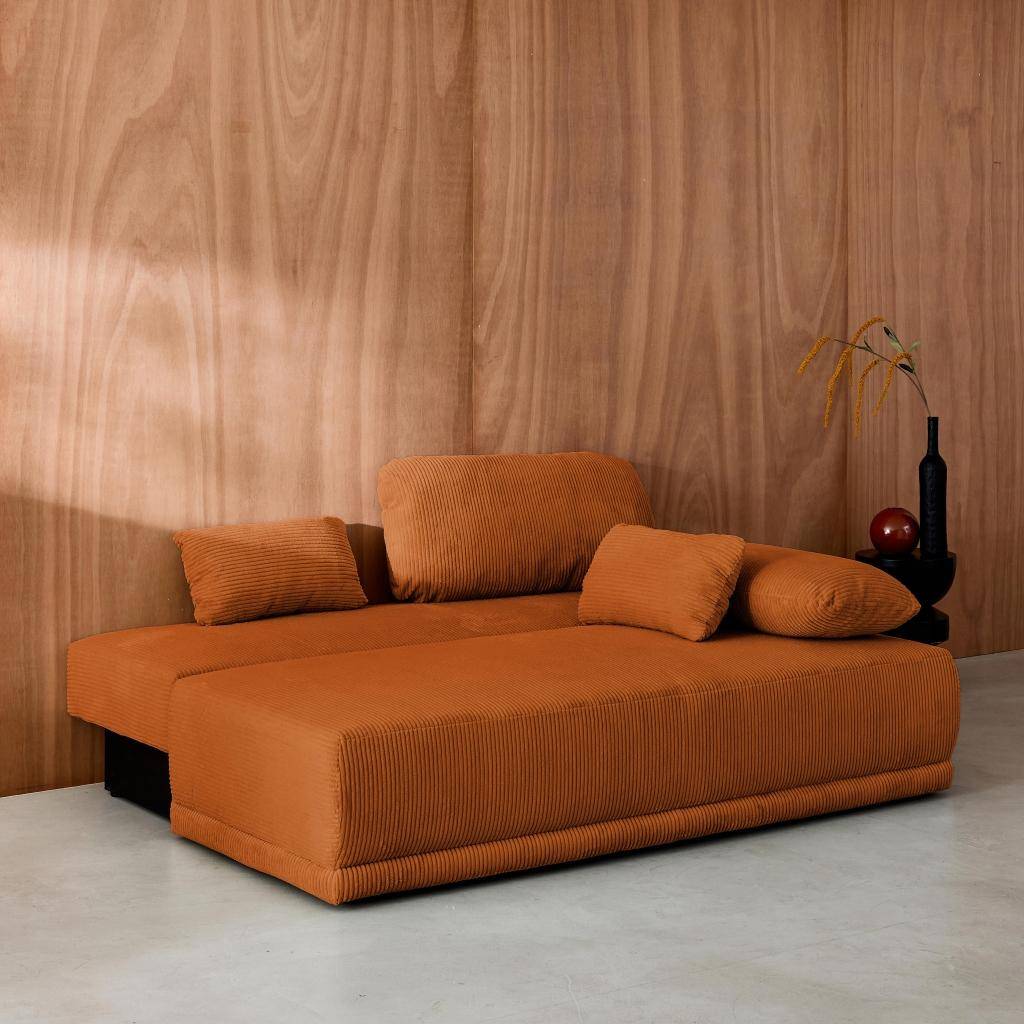 Banquette convertible 3 places velours côtelé camel avec coffre de rangement - L 192 x P 100 x H 81cm -Nelson Photo3