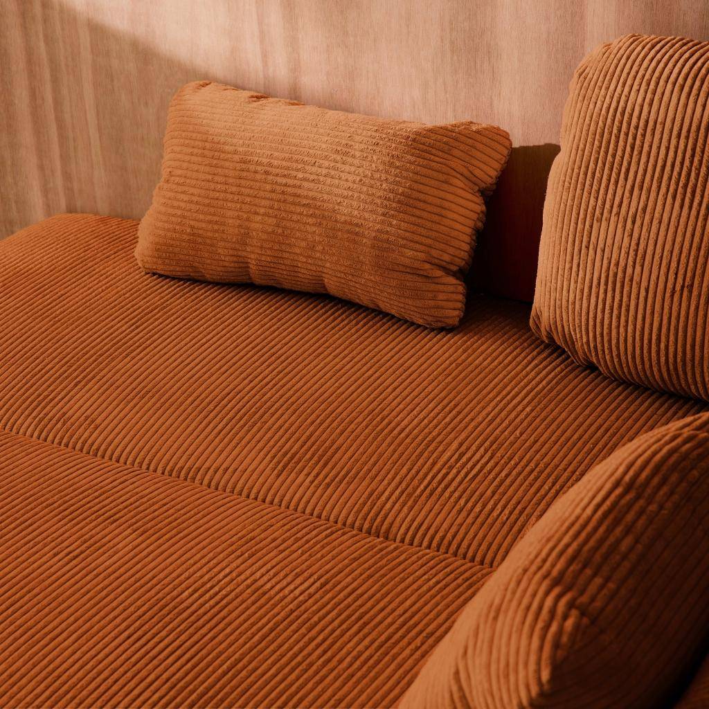 Banquette convertible 3 places velours côtelé camel avec coffre de rangement - L 192 x P 100 x H 81cm -Nelson Photo4