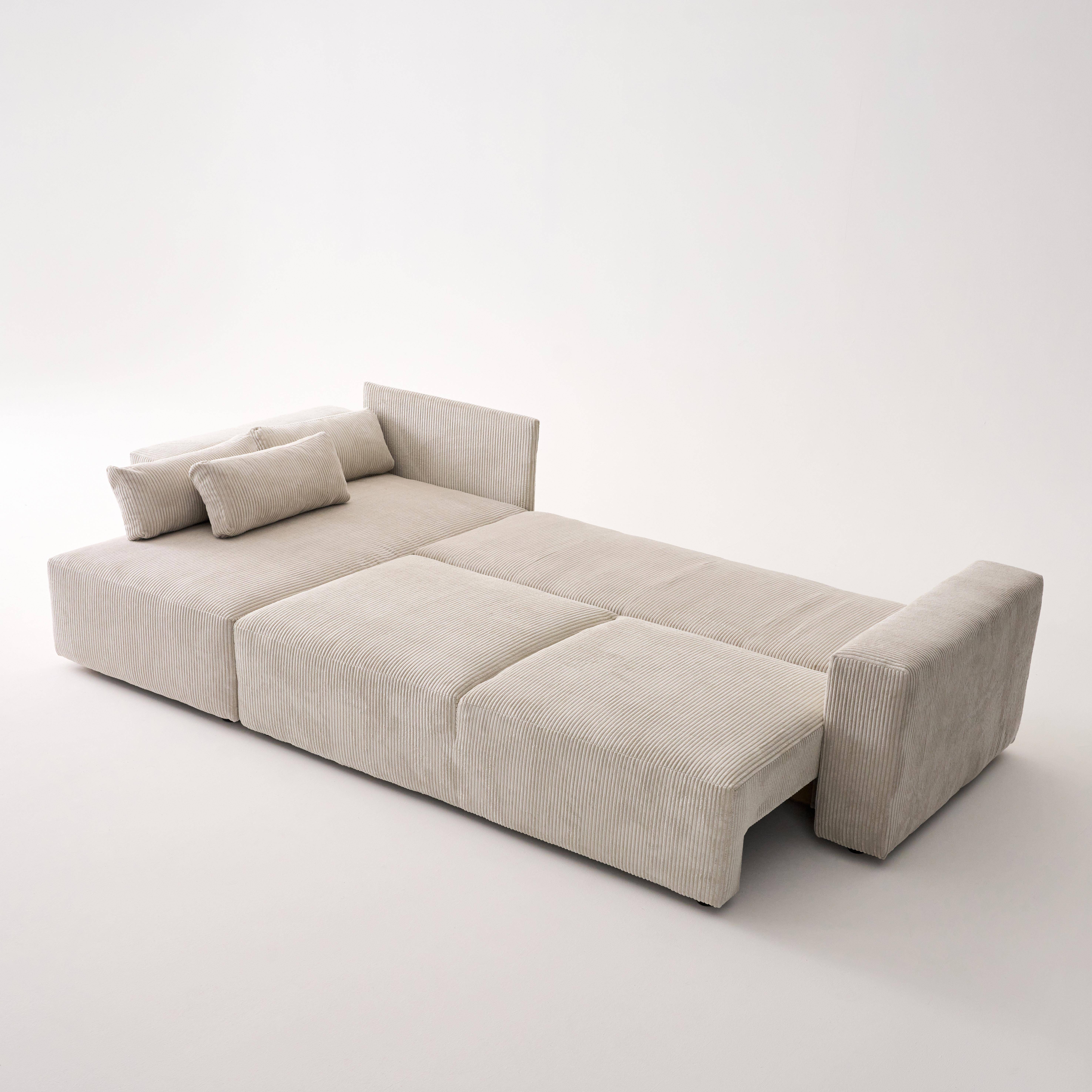 Canapé d'angle convertible réversible 5 places velours côtelé greige avec coffre de rangement - Theo Photo6