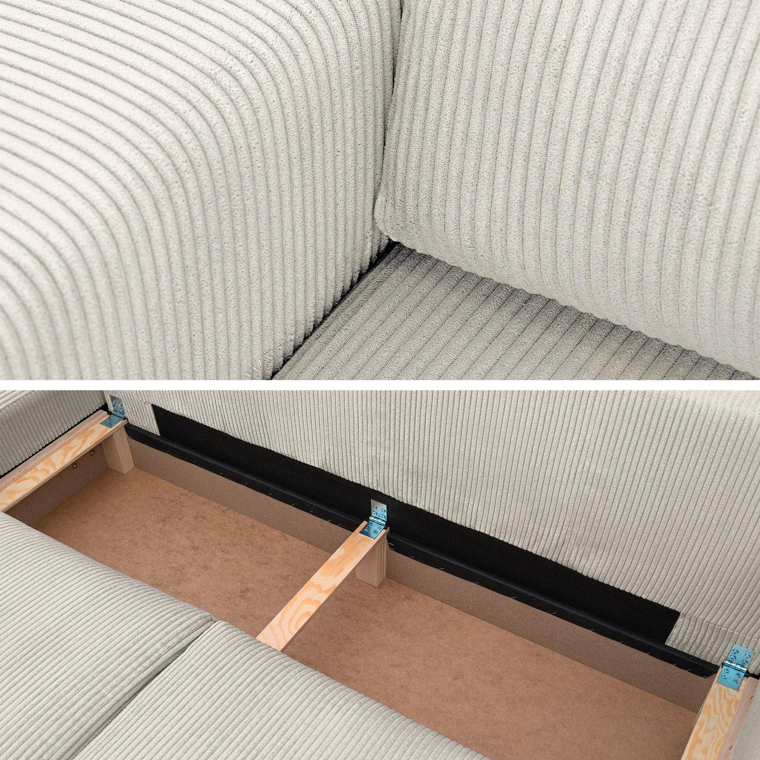 Sofá esquinero convertible reversible de  pana fina, 5 plazas , Theo, Gris beige, 298x155x85 cm,sweeek,Photo6