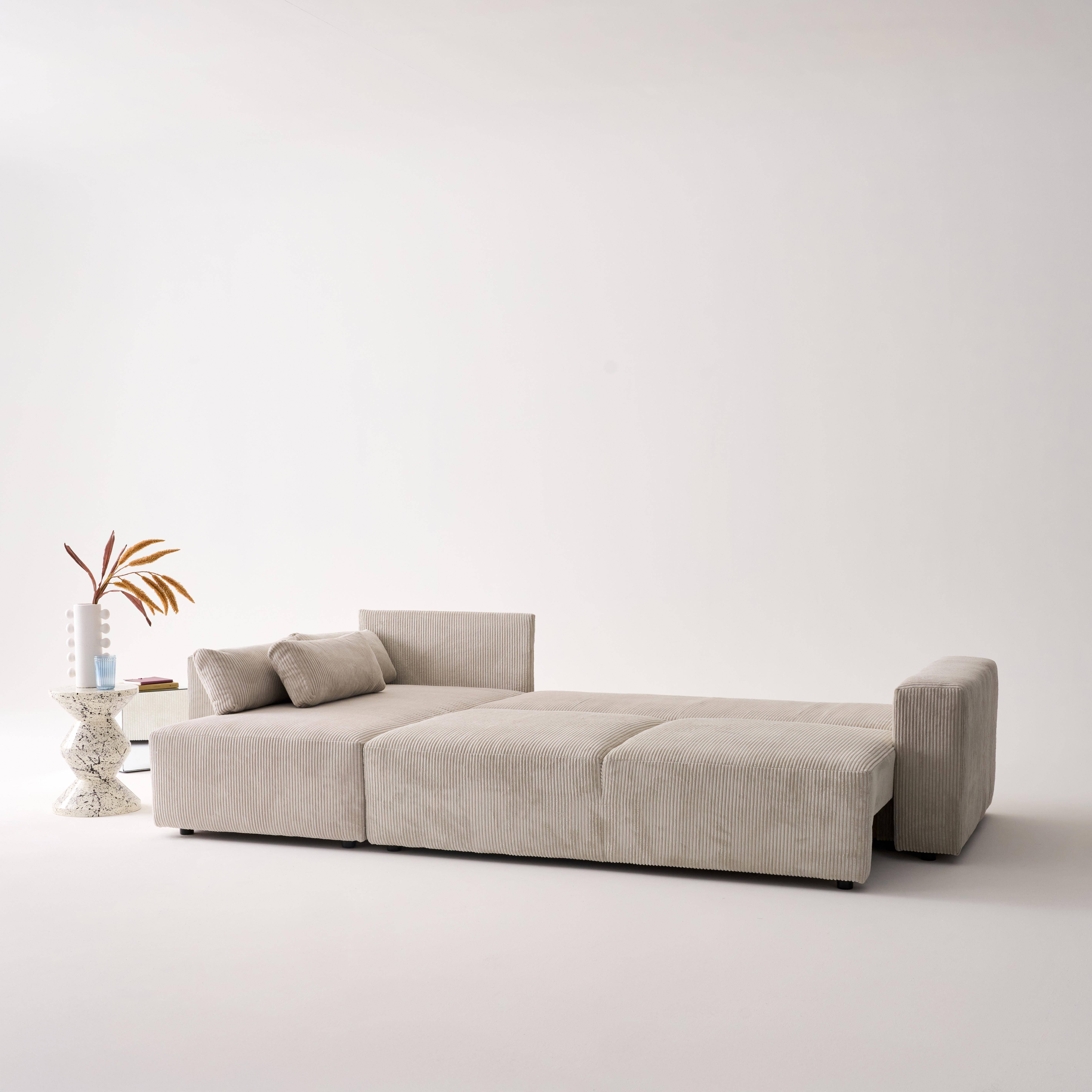 Canapé d'angle convertible réversible 5 places velours côtelé greige avec coffre de rangement - Theo Photo5