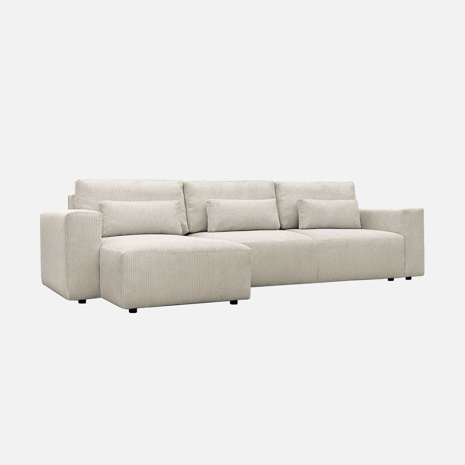 Sofá esquinero convertible reversible de  pana fina, 5 plazas , Theo, Gris beige, 298x155x85 cm,sweeek,Photo2