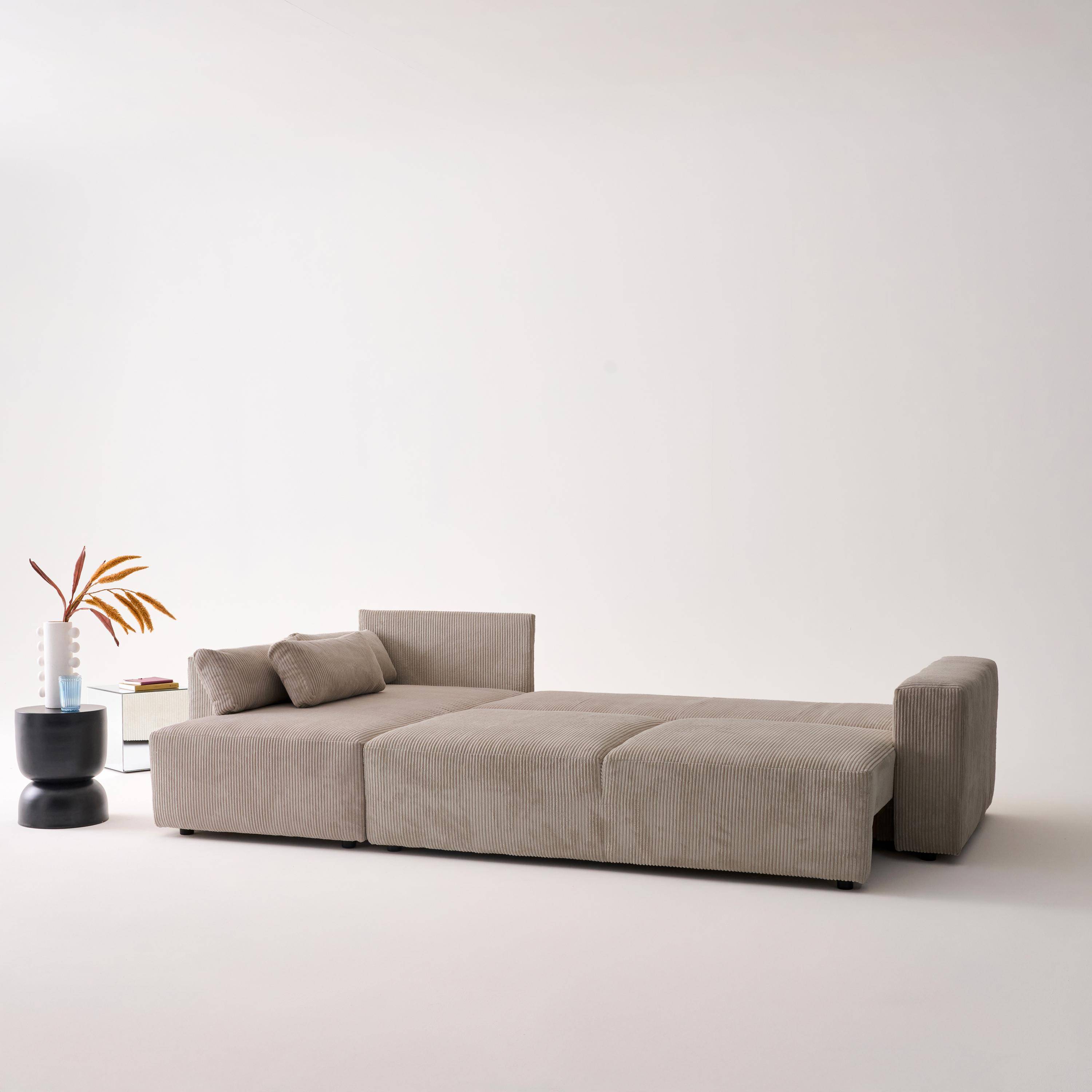 Canapé d'angle convertible réversible 5 places velours côtelé taupe avec coffre de rangement - Theo,sweeek,Photo5