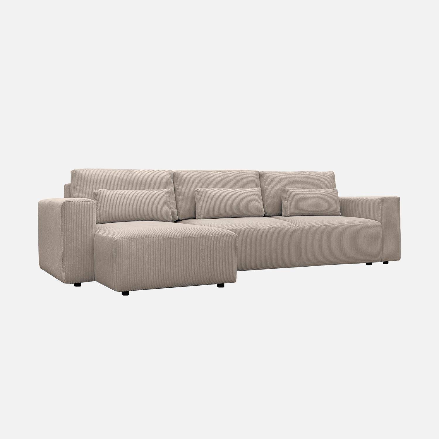 Canapé d'angle convertible réversible 5 places velours côtelé taupe avec coffre de rangement - Theo Photo1